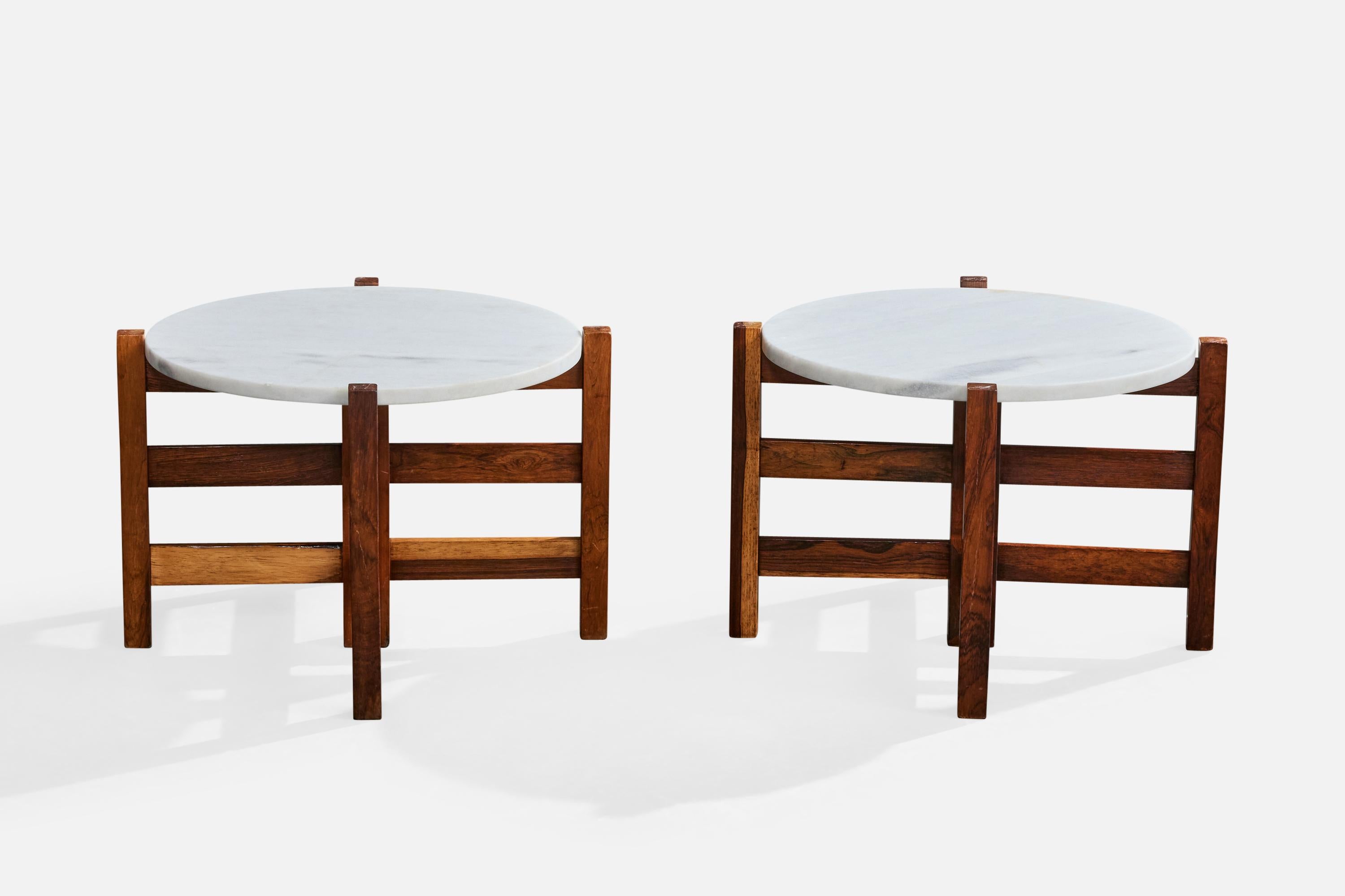 Mid-20th Century Brazilian Designer, Side Tables, Wood, Marble, Brazil, 1960s For Sale