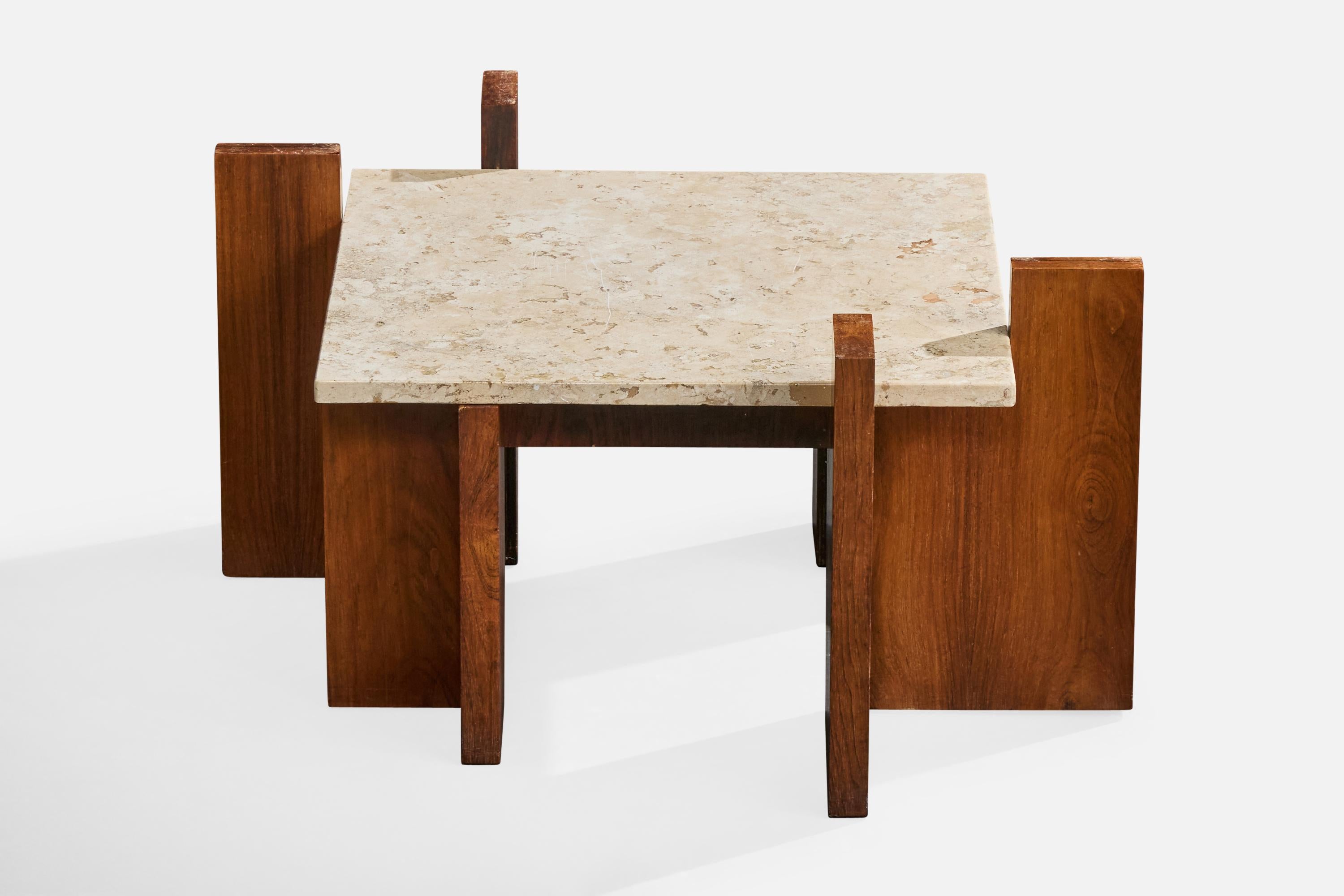 Mid-20th Century Brazilian Designer, Side Tables, Wood, Marble, Brazil, 1960s For Sale