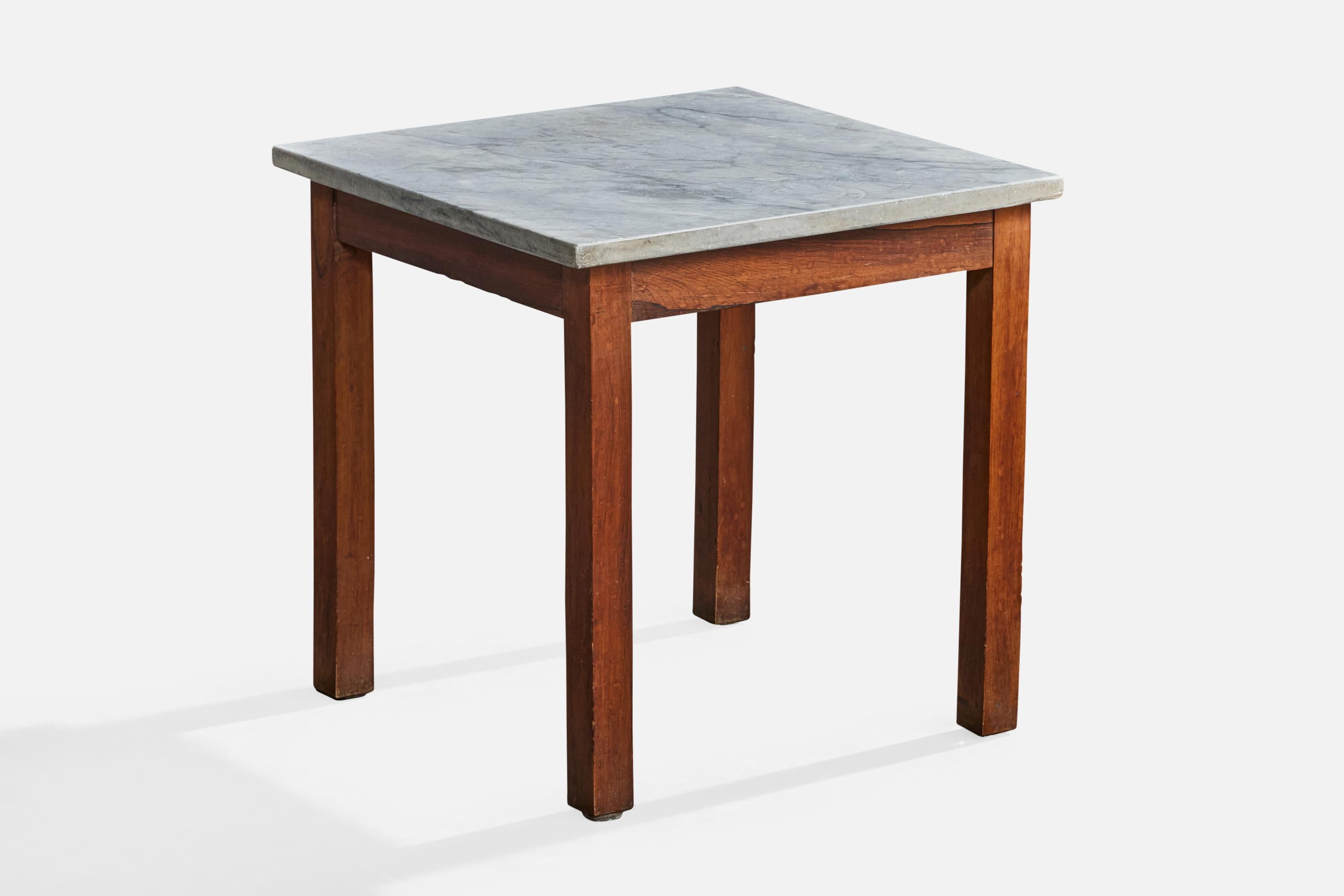 Mid-20th Century Brazilian Designer, Side Tables, Wood, Marble, Brazil, 1960s For Sale