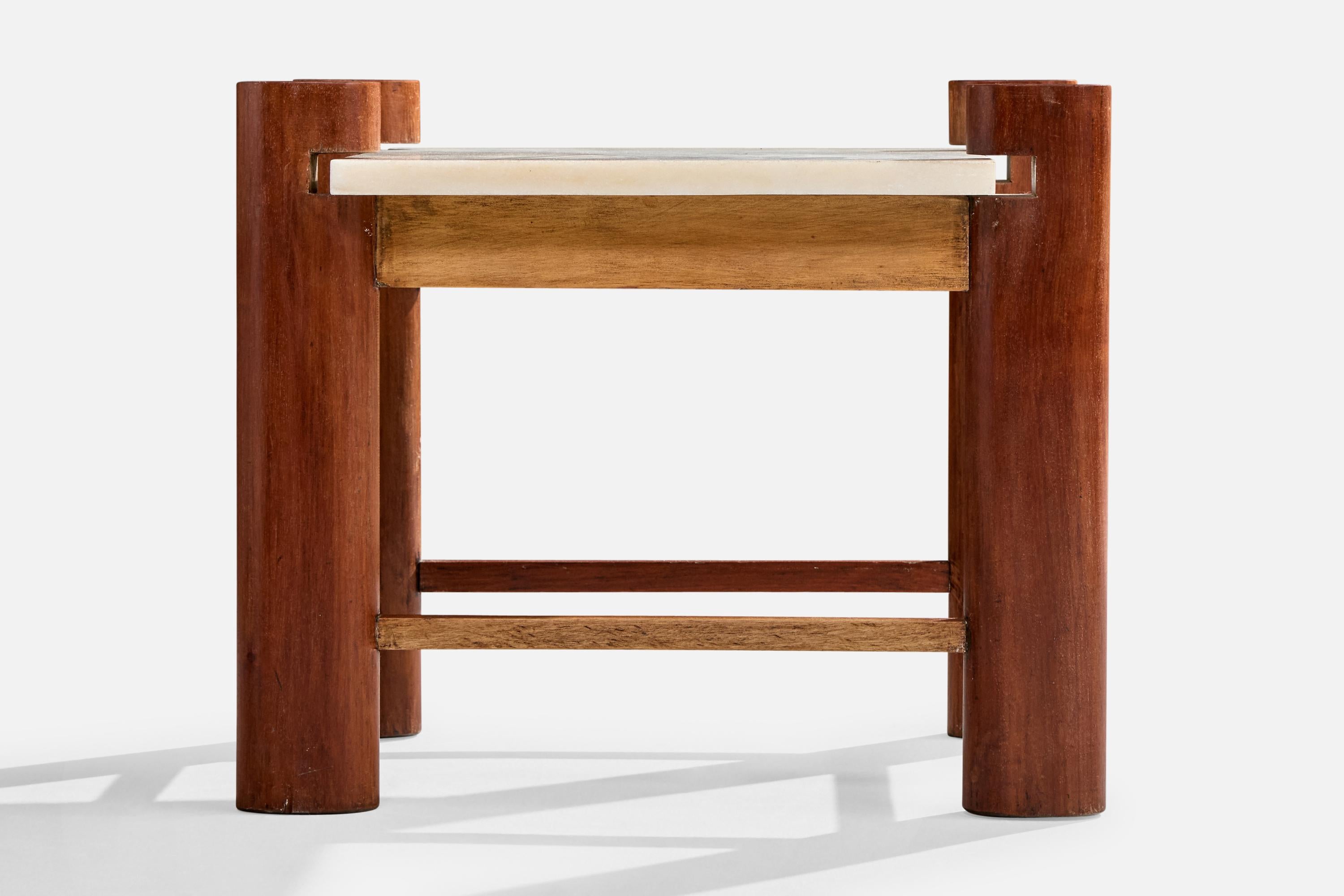 Brazilian Designer, Side Tables, Wood, Marble, Brazil, 1960s (Mitte des 20. Jahrhunderts) im Angebot