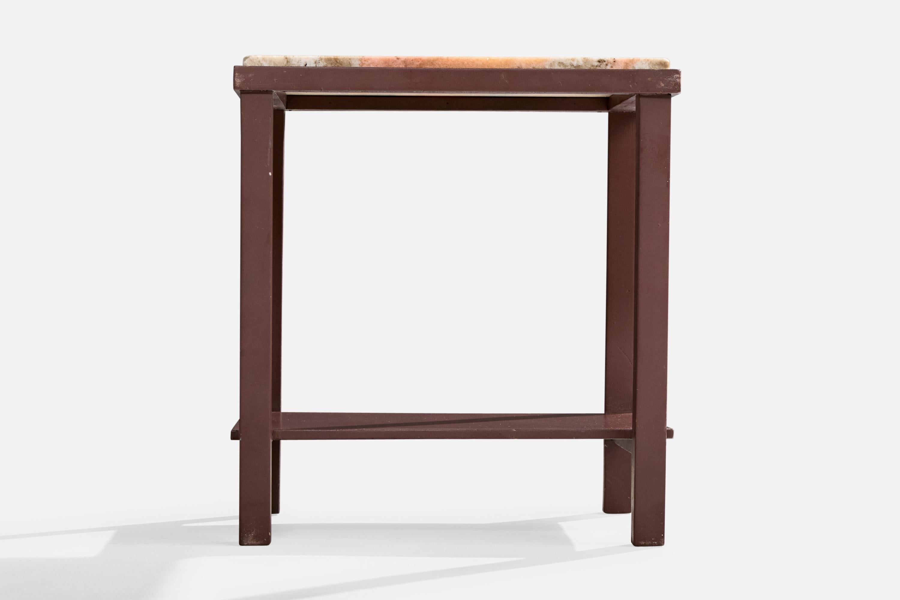 Brazilian Designer, Side Tables, Wood, Marble, Brazil, 1960s For Sale 1