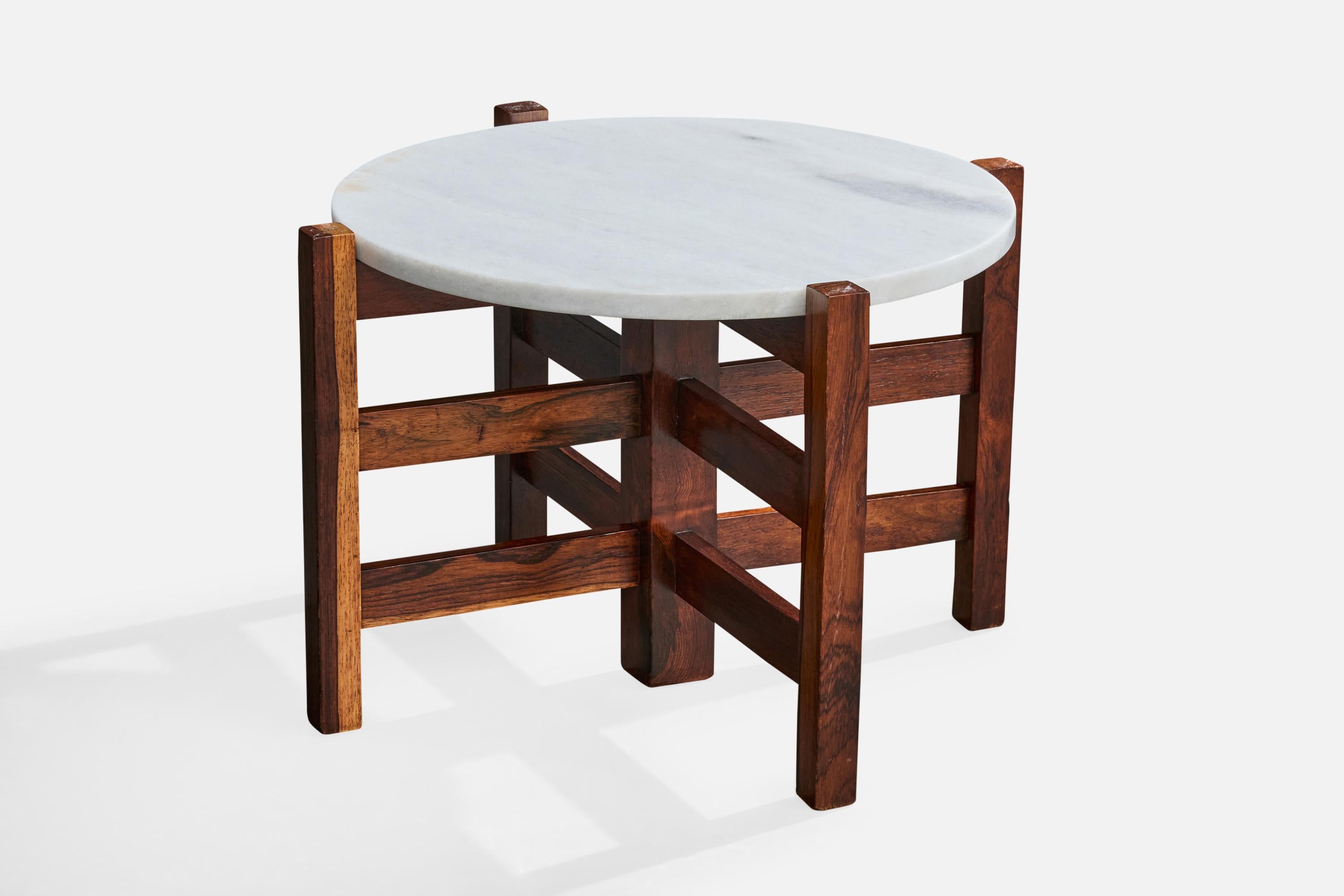Brazilian Designer, Side Tables, Wood, Marble, Brazil, 1960s For Sale 1