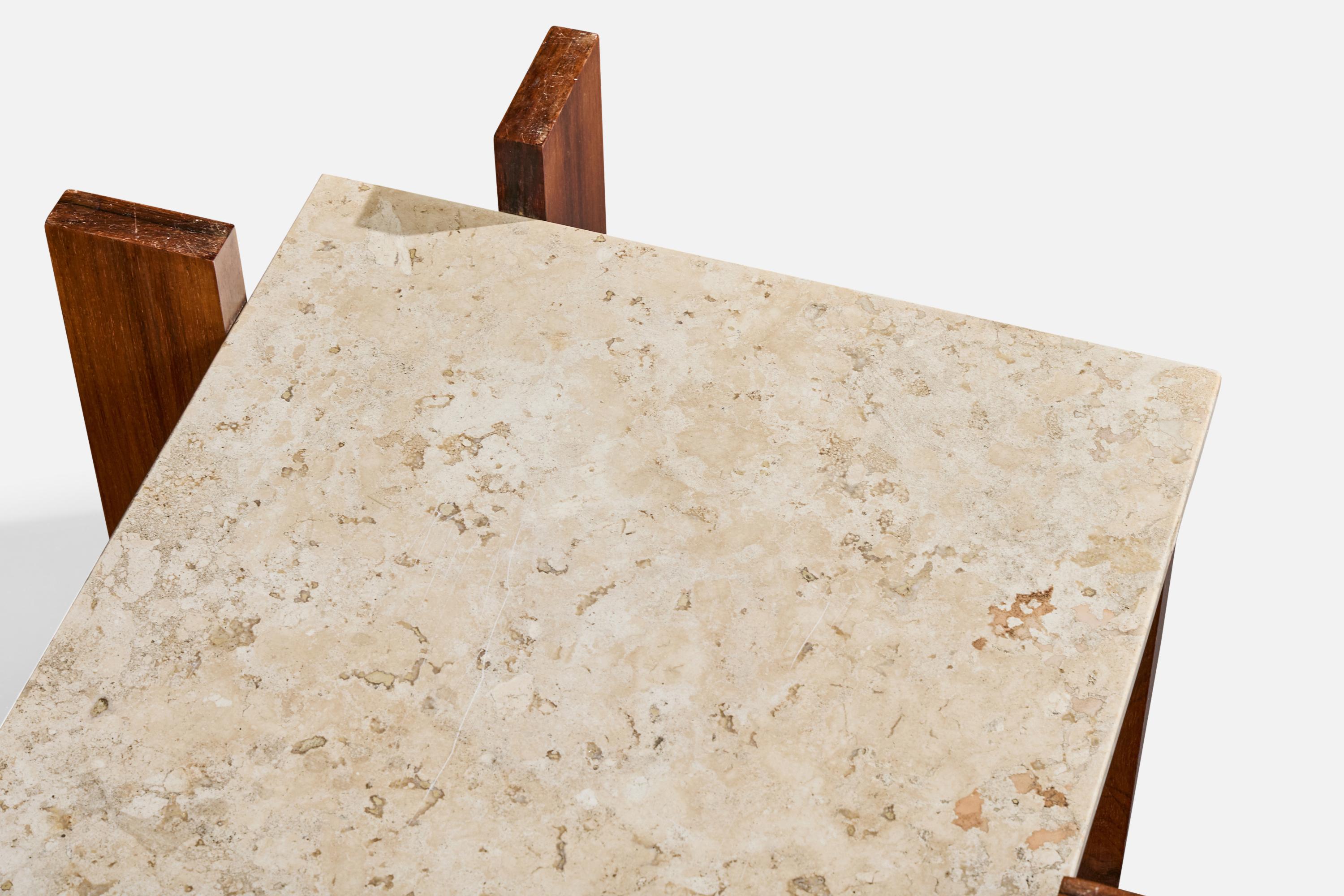 Brazilian Designer, Side Tables, Wood, Marble, Brazil, 1960s For Sale 1