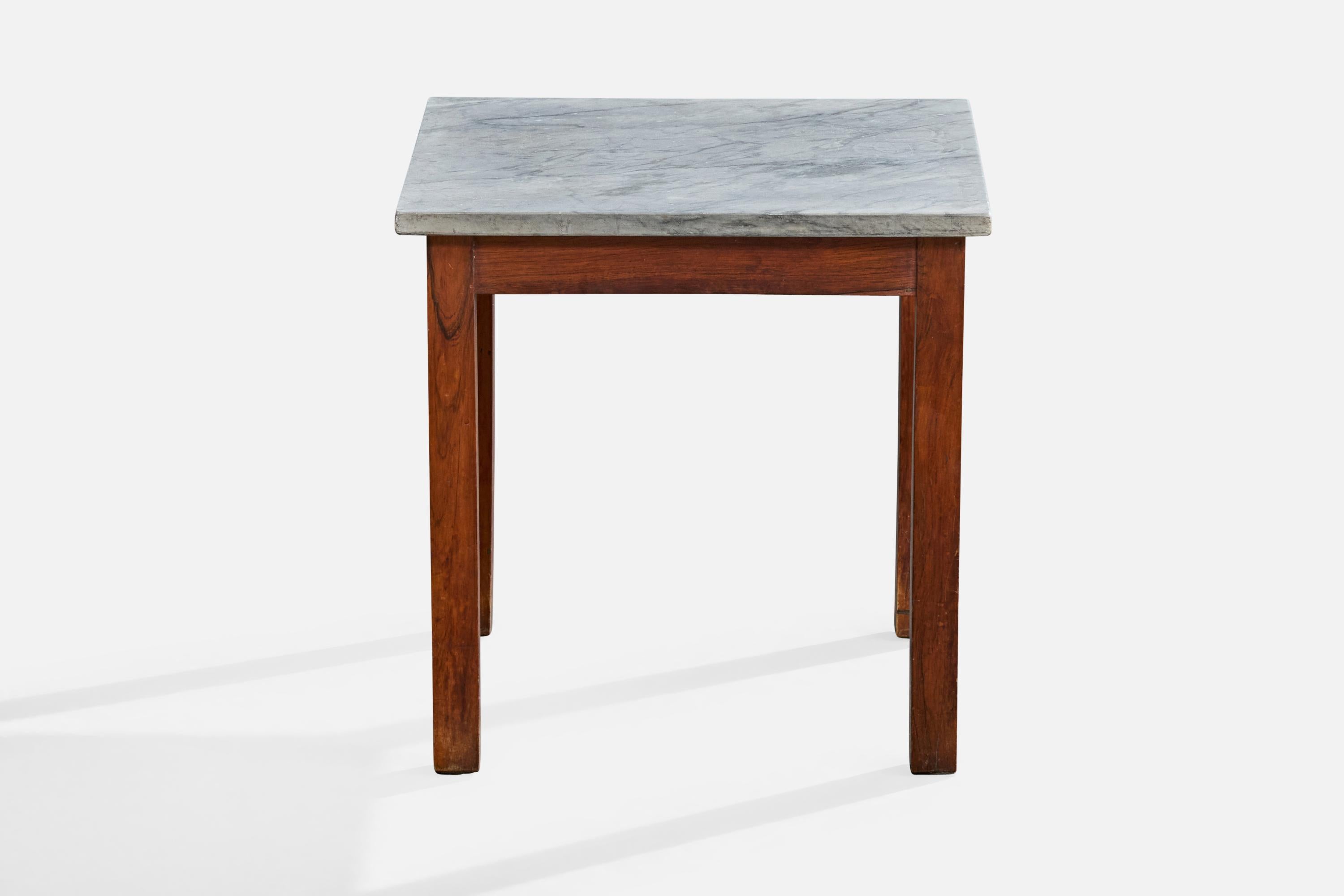 Brazilian Designer, Side Tables, Wood, Marble, Brazil, 1960s For Sale 1