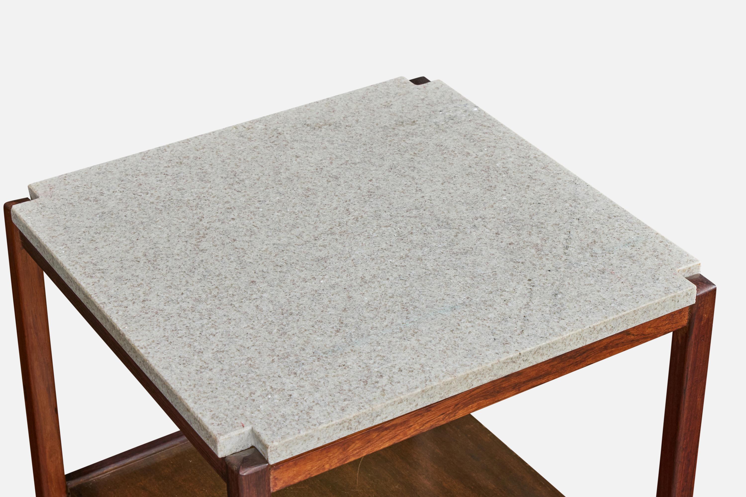 Milieu du XXe siècle Designer brésilien, tables d'appoint, bois, marbre, Brésil, années 1960 en vente