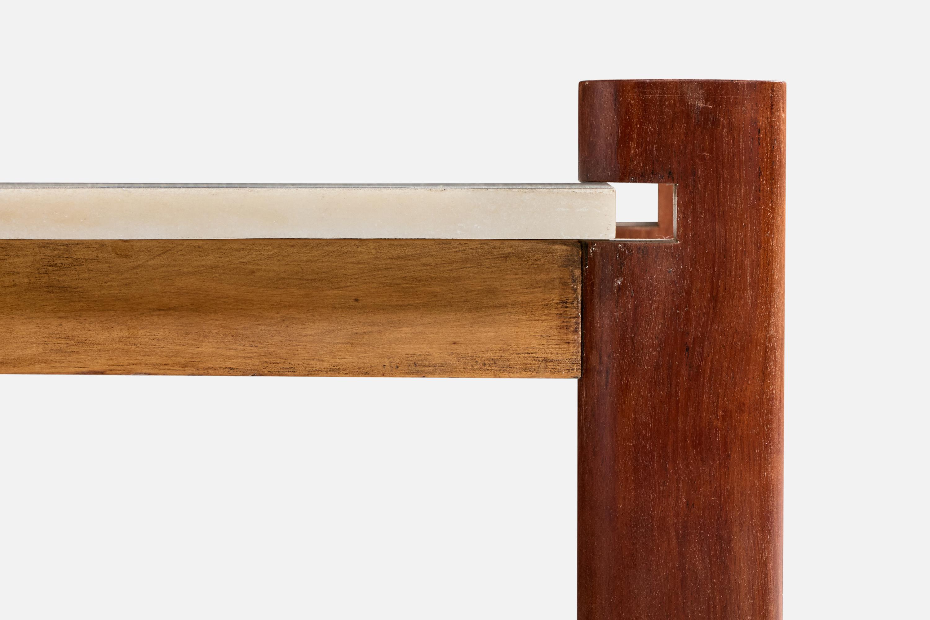 Brazilian Designer, Side Tables, Wood, Marble, Brazil, 1960s (Marmor) im Angebot
