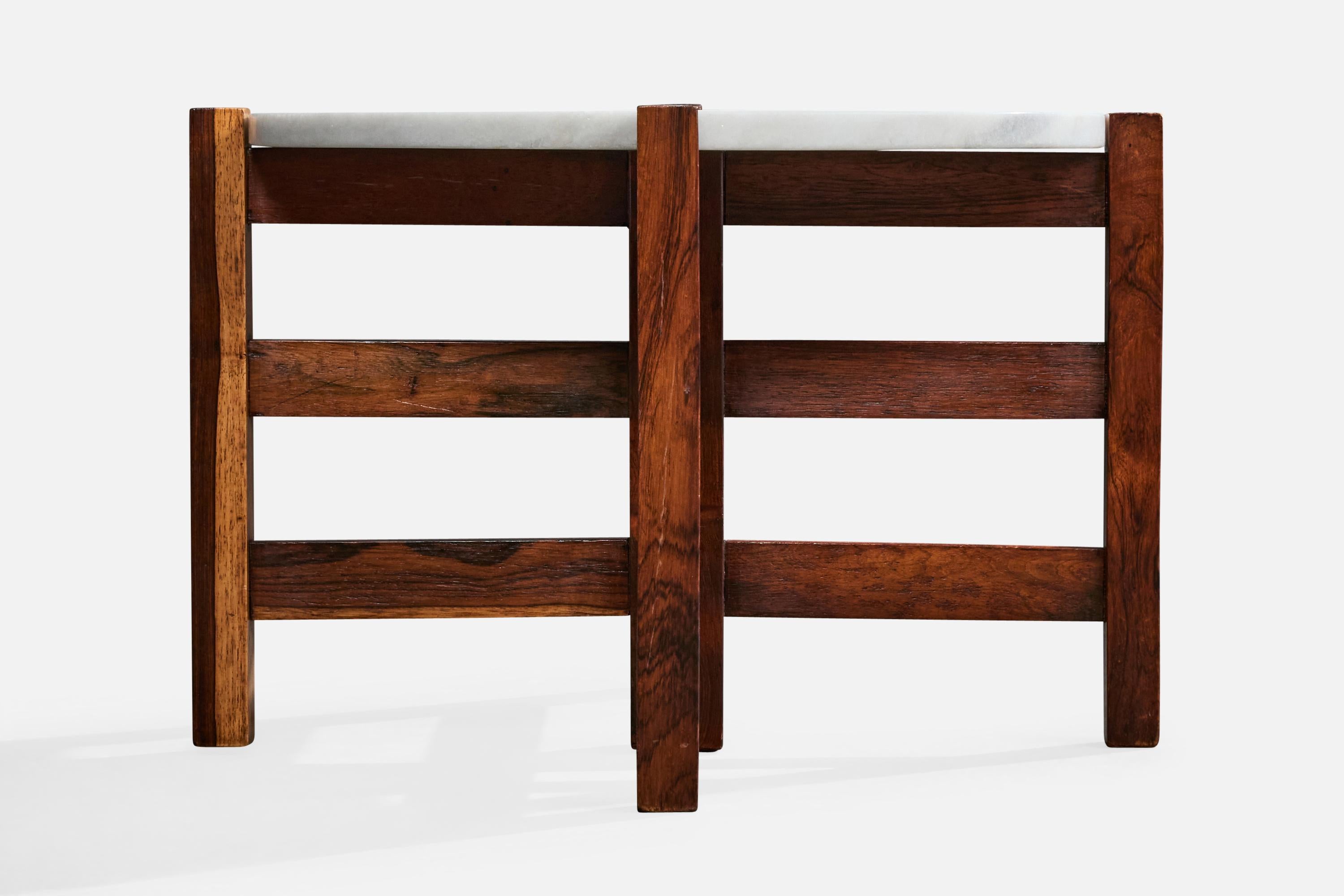 Brazilian Designer, Side Tables, Wood, Marble, Brazil, 1960s For Sale 2
