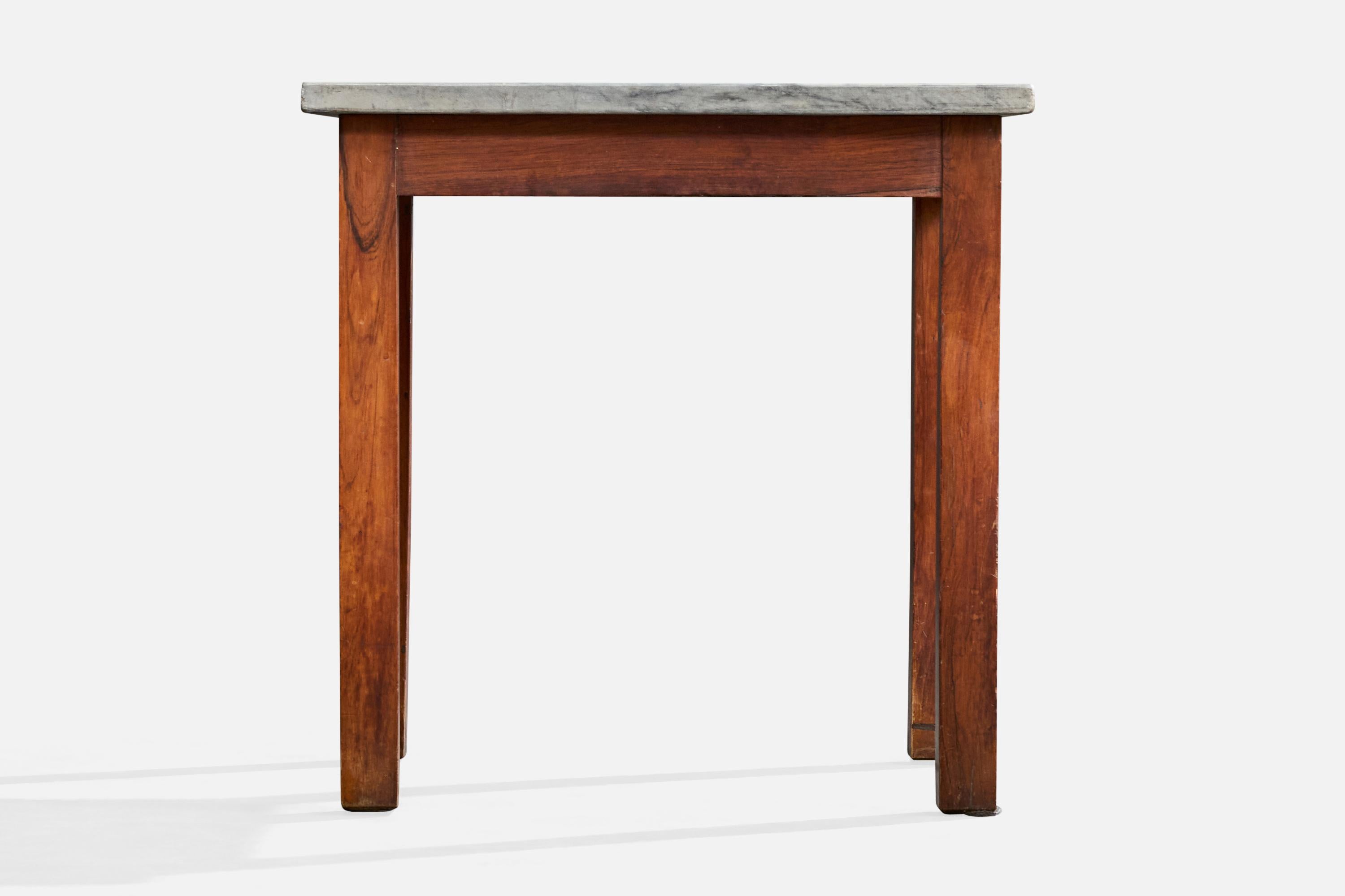 Brazilian Designer, Side Tables, Wood, Marble, Brazil, 1960s For Sale 2