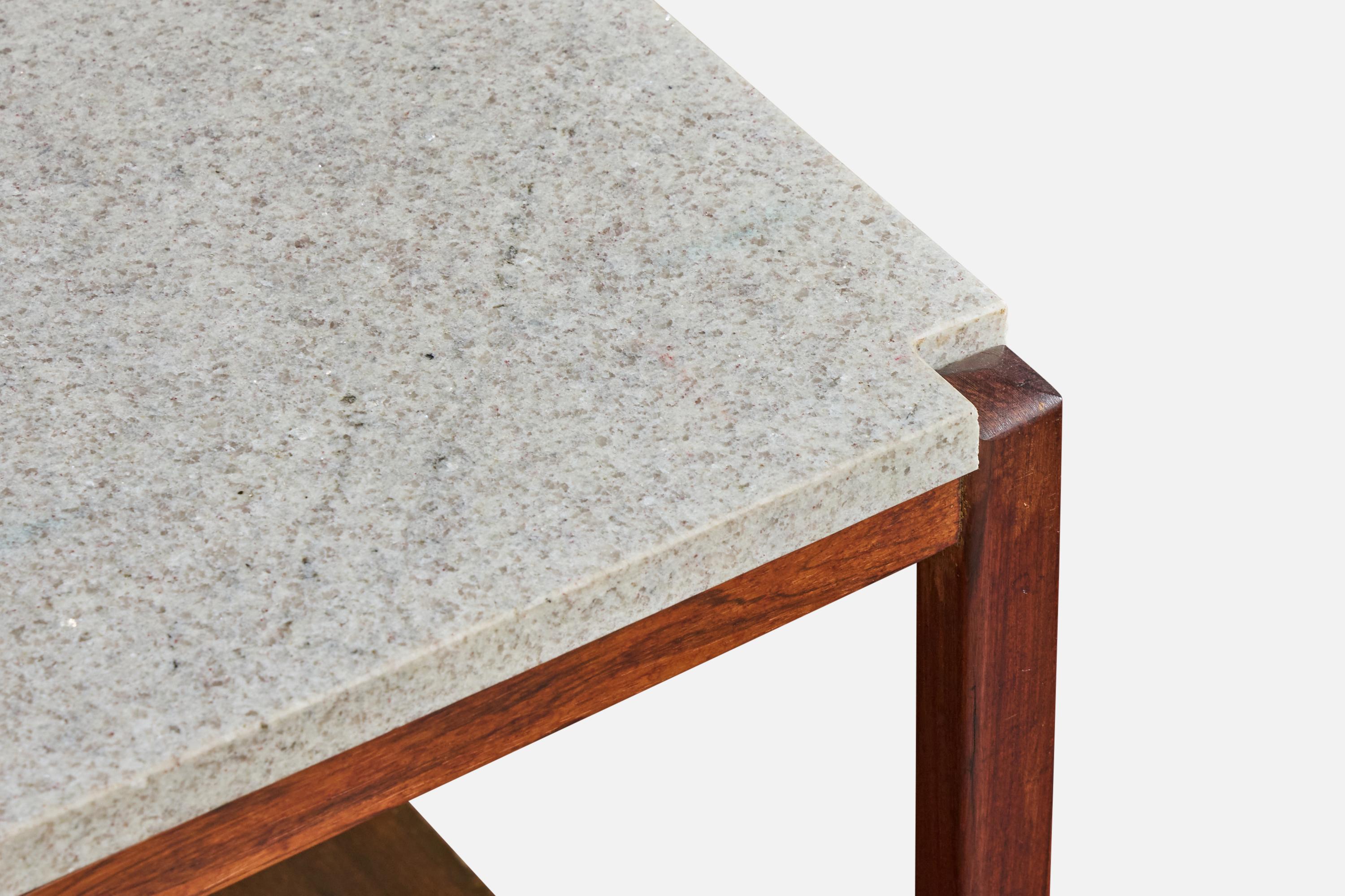 Marbre Designer brésilien, tables d'appoint, bois, marbre, Brésil, années 1960 en vente