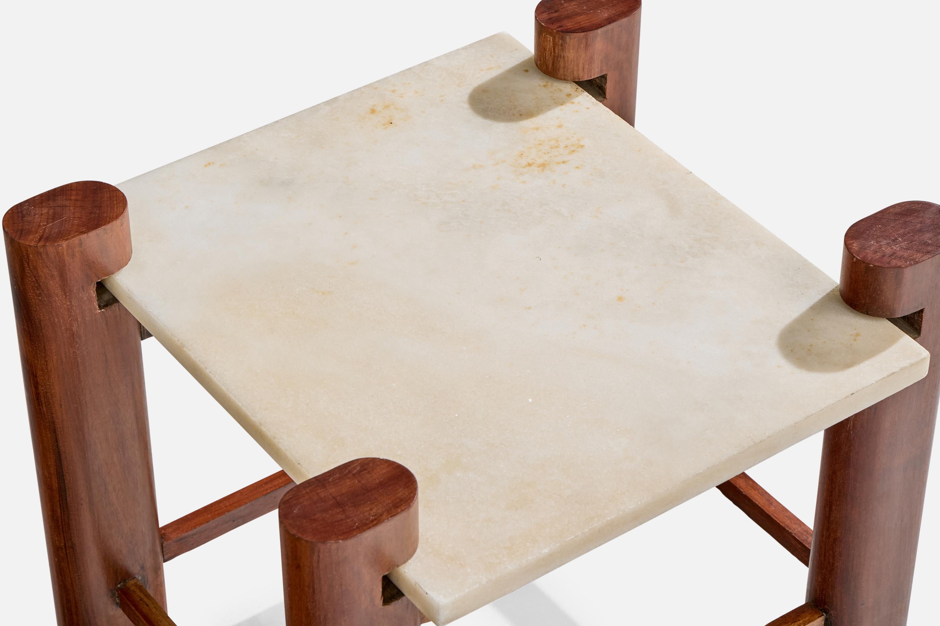 Brazilian Designer, Side Tables, Wood, Marble, Brazil, 1960s im Angebot 1