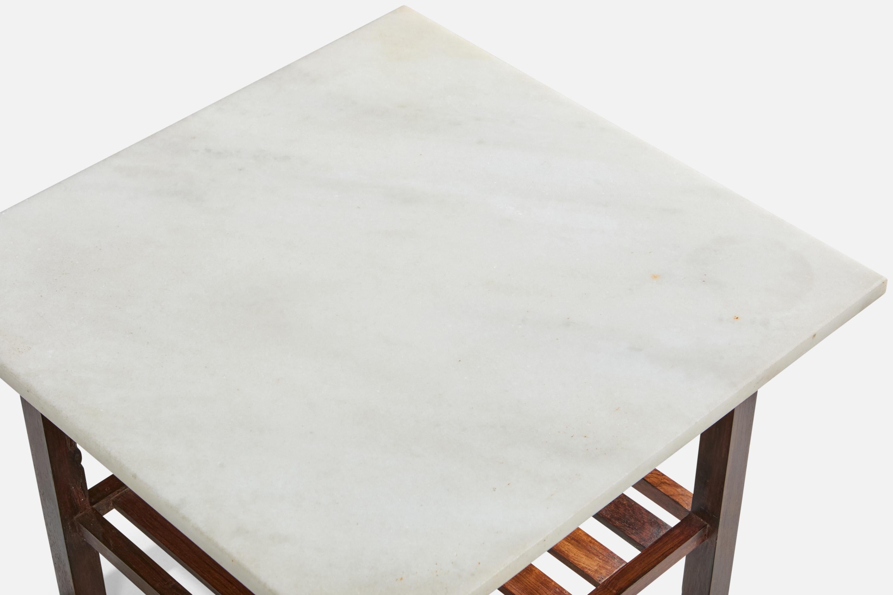 Designer brésilien, tables d'appoint, bois, marbre, Brésil, années 1960 en vente 1