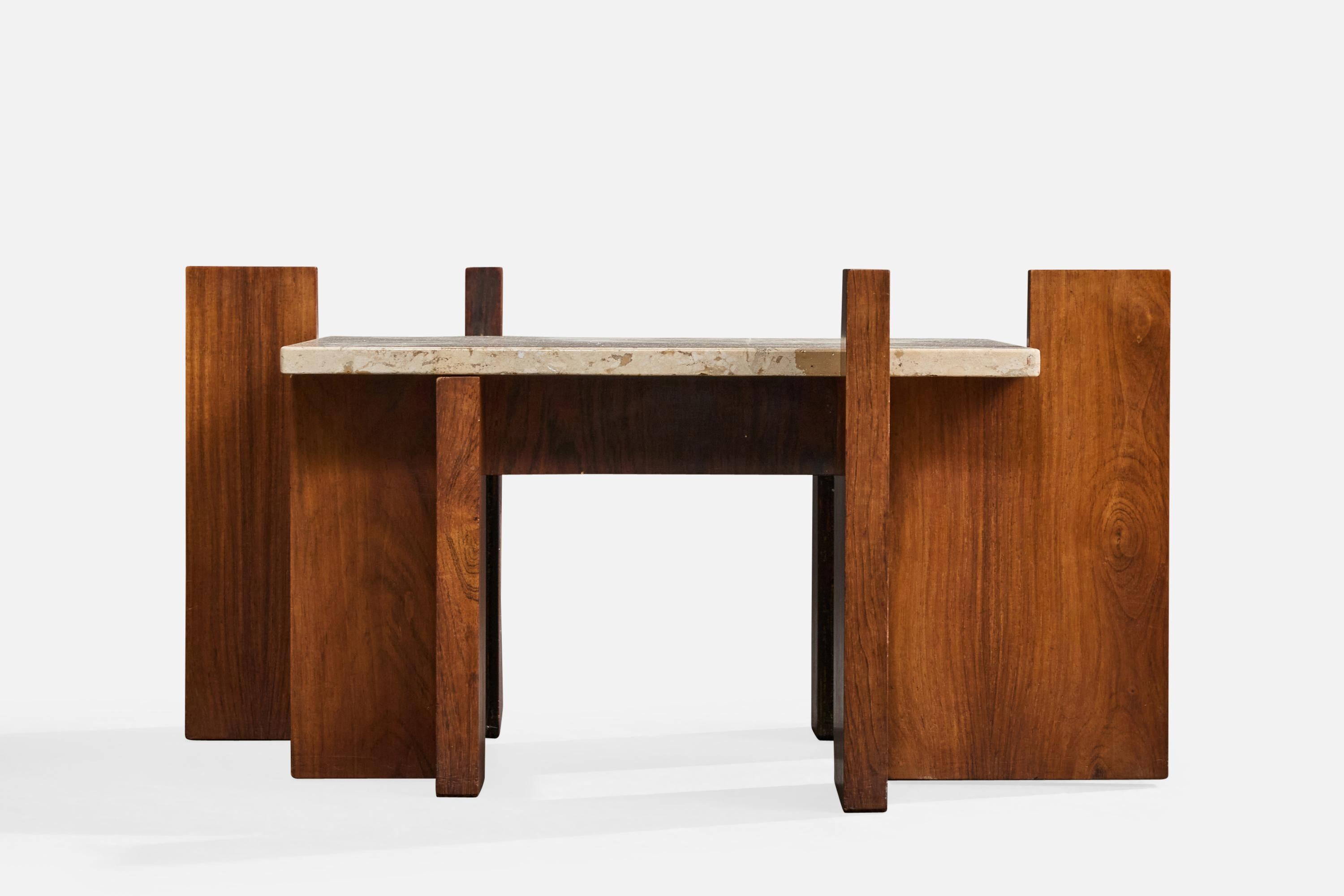 Brazilian Designer, Side Tables, Wood, Marble, Brazil, 1960s For Sale 3