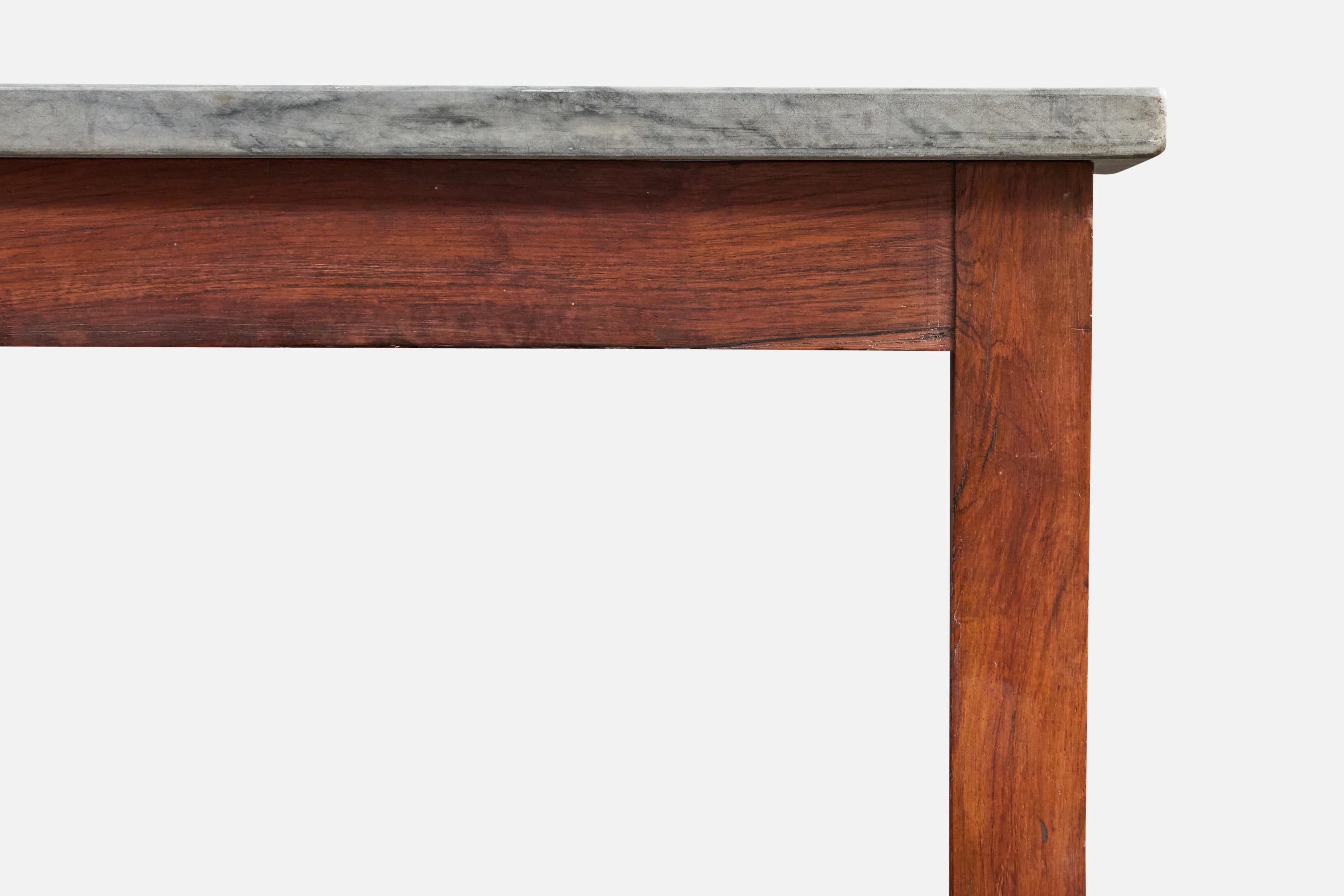 Brazilian Designer, Side Tables, Wood, Marble, Brazil, 1960s For Sale 3