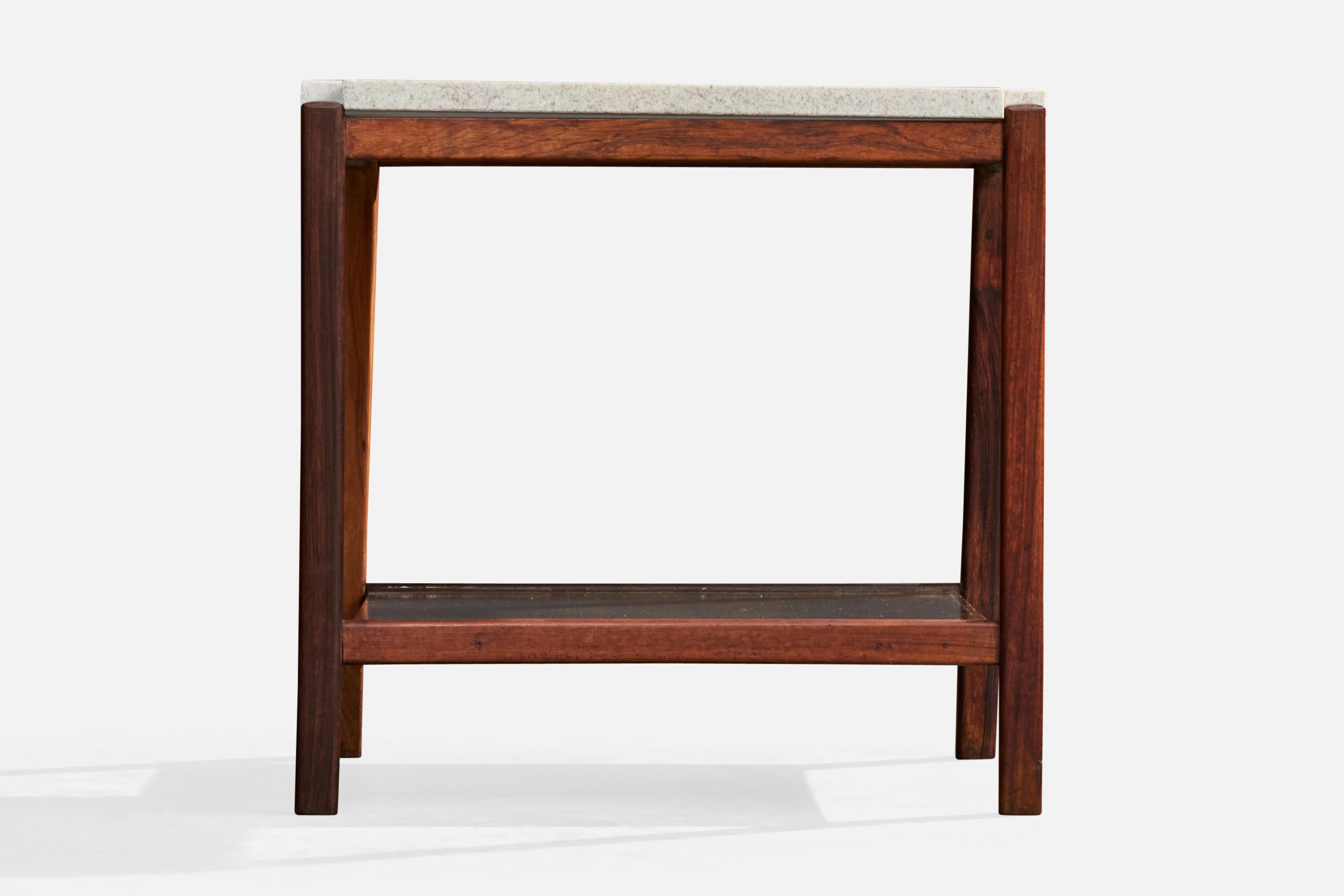 Designer brésilien, tables d'appoint, bois, marbre, Brésil, années 1960 en vente 1