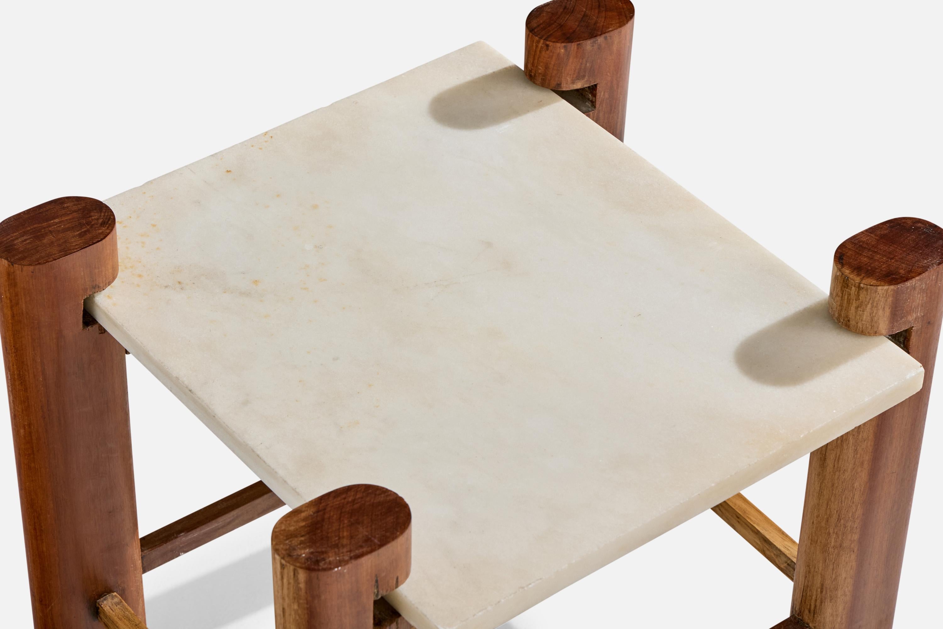 Brazilian Designer, Side Tables, Wood, Marble, Brazil, 1960s im Angebot 2