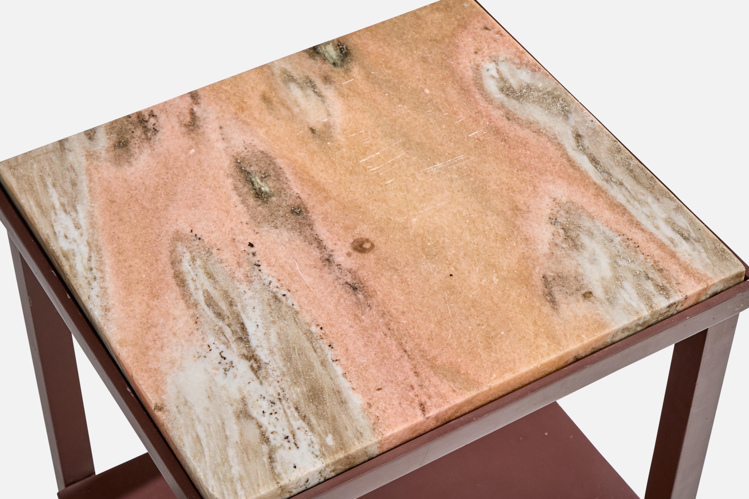 Brazilian Designer, Side Tables, Wood, Marble, Brazil, 1960s For Sale 4