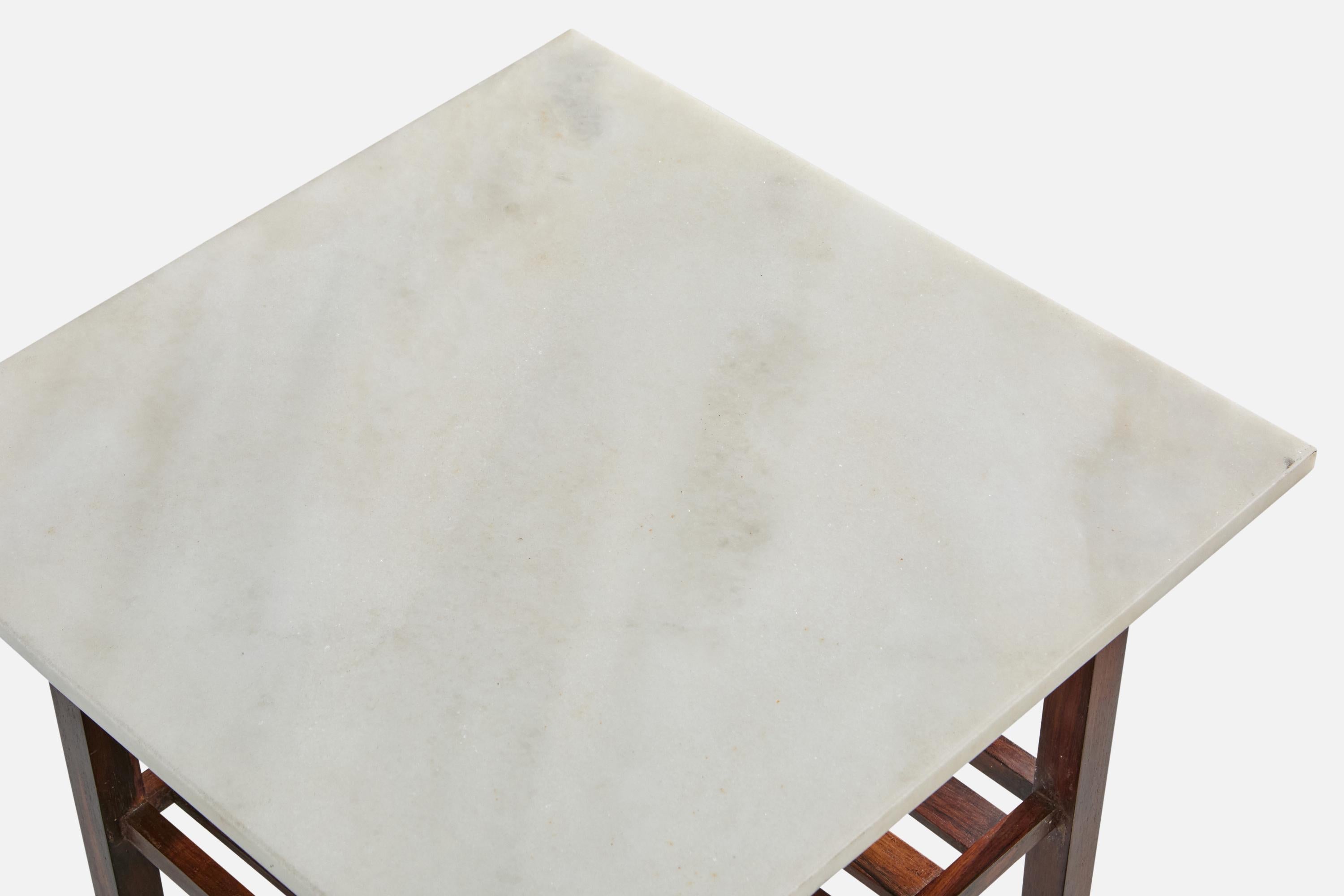 Designer brésilien, tables d'appoint, bois, marbre, Brésil, années 1960 en vente 2