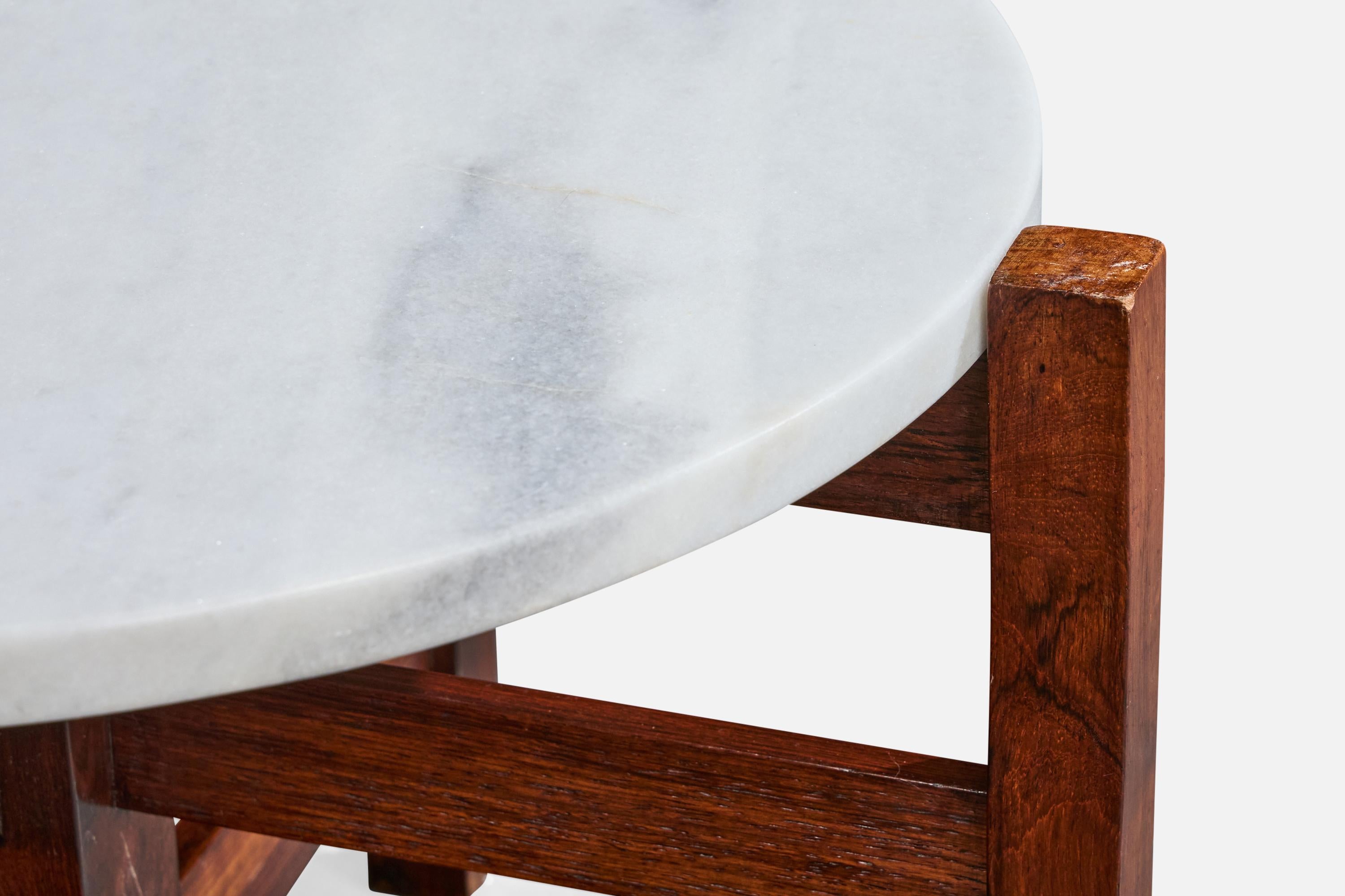 Brazilian Designer, Side Tables, Wood, Marble, Brazil, 1960s For Sale 4