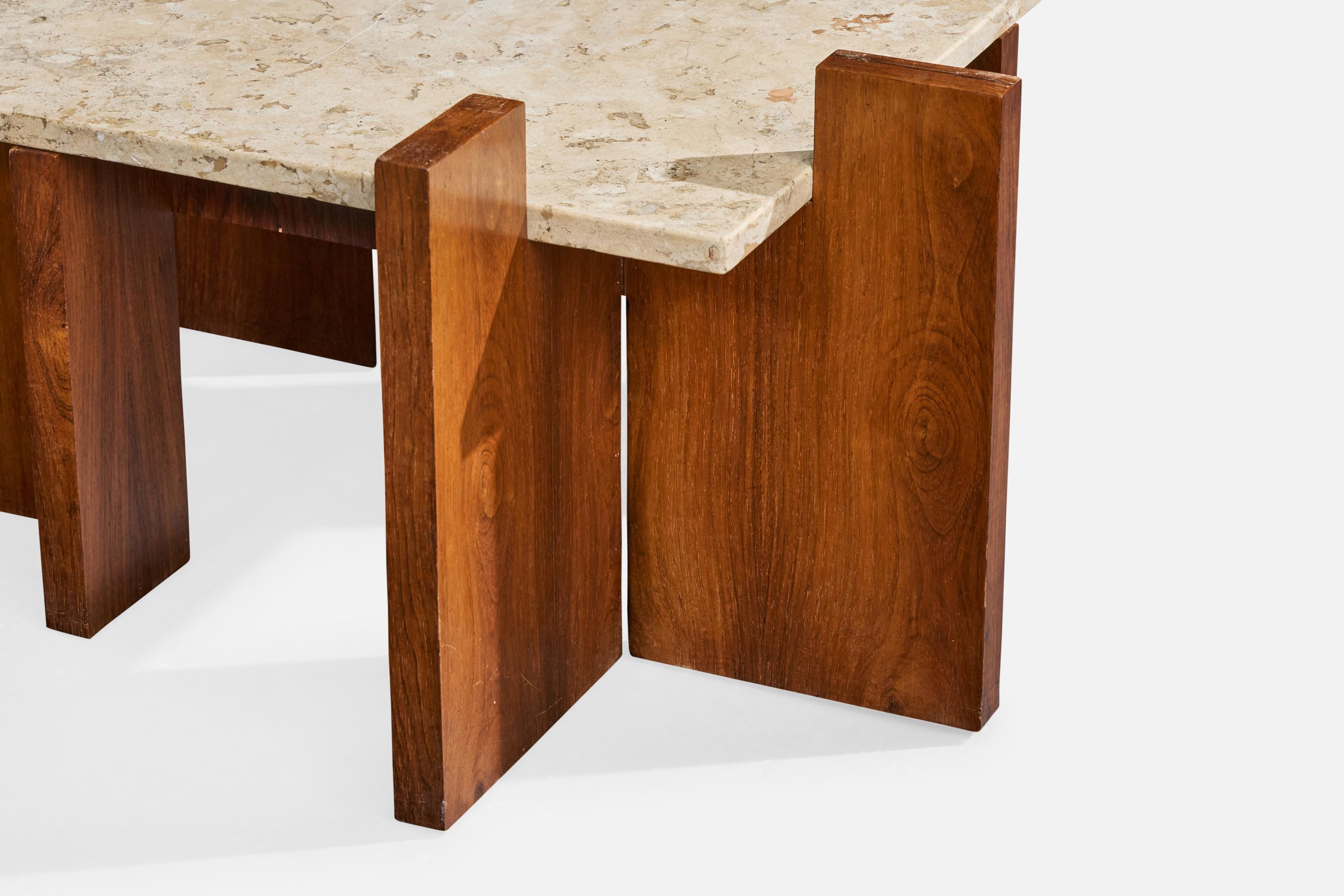 Brazilian Designer, Side Tables, Wood, Marble, Brazil, 1960s For Sale 4