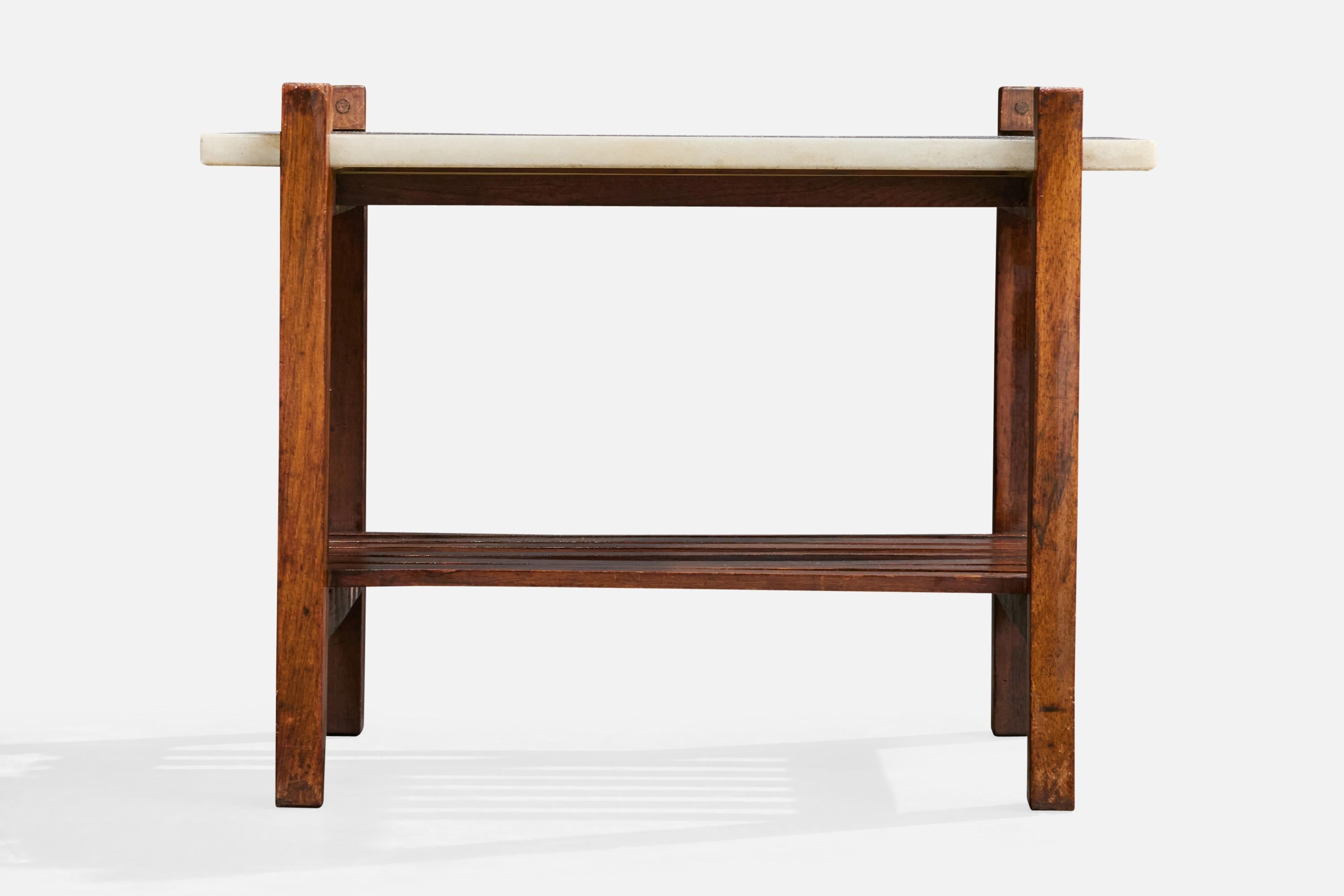 Designer brésilien, tables d'appoint, bois, marbre, Brésil, années 1960 en vente 2