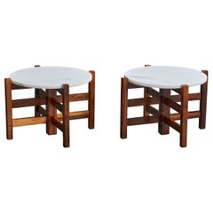 Brazilian Designer, Side Tables, Wood, Marble, Brazil, 1960s