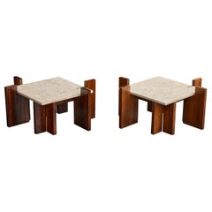 Brazilian Designer, Side Tables, Wood, Marble, Brazil, 1960s