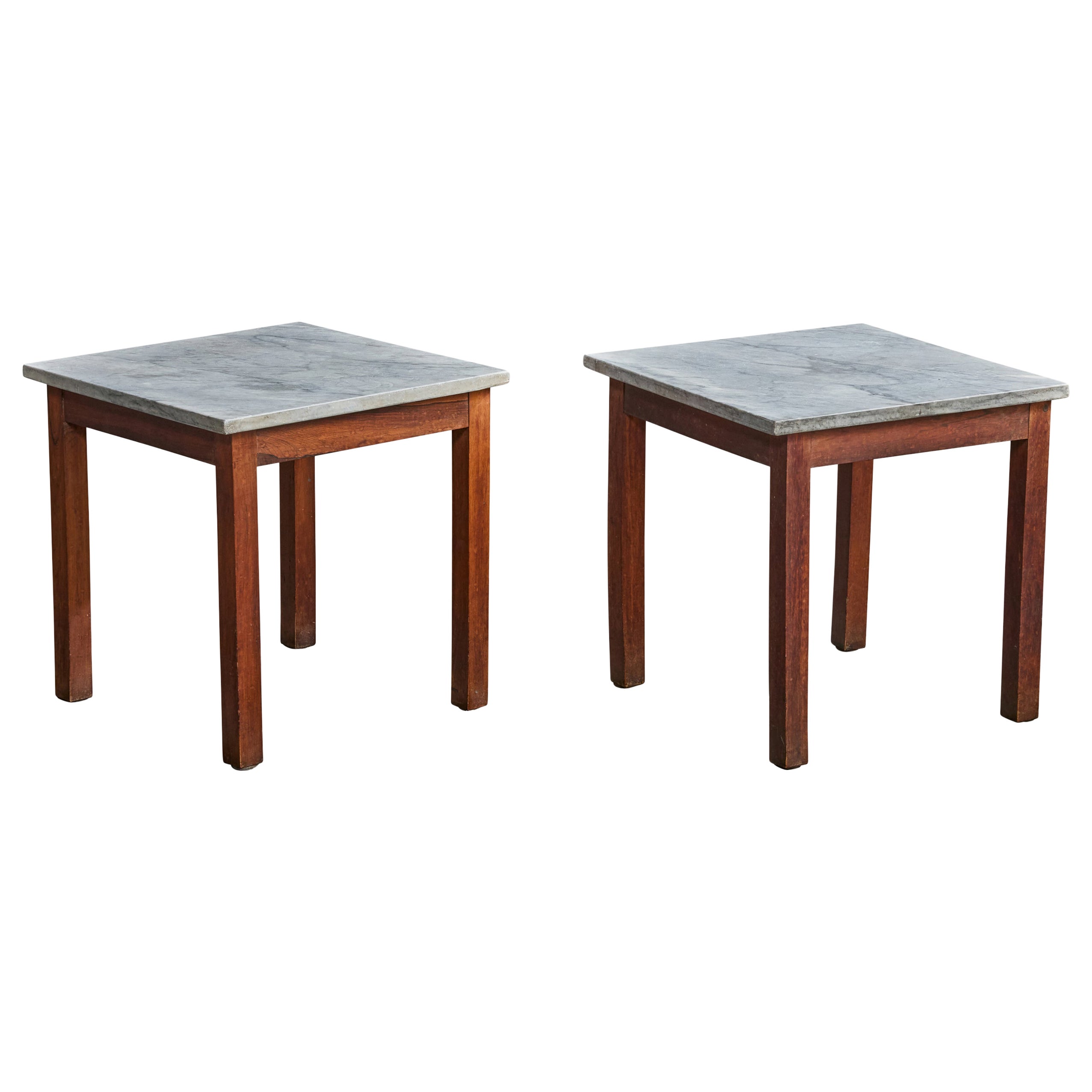 Brazilian Designer, Side Tables, Wood, Marble, Brazil, 1960s