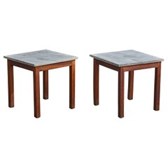 Brazilian Designer, Side Tables, Wood, Marble, Brazil, 1960s