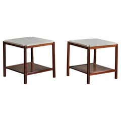 Designer brésilien, tables d'appoint, bois, marbre, Brésil, années 1960