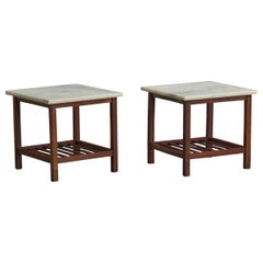 Designer brésilien, tables d'appoint, bois, marbre, Brésil, années 1960