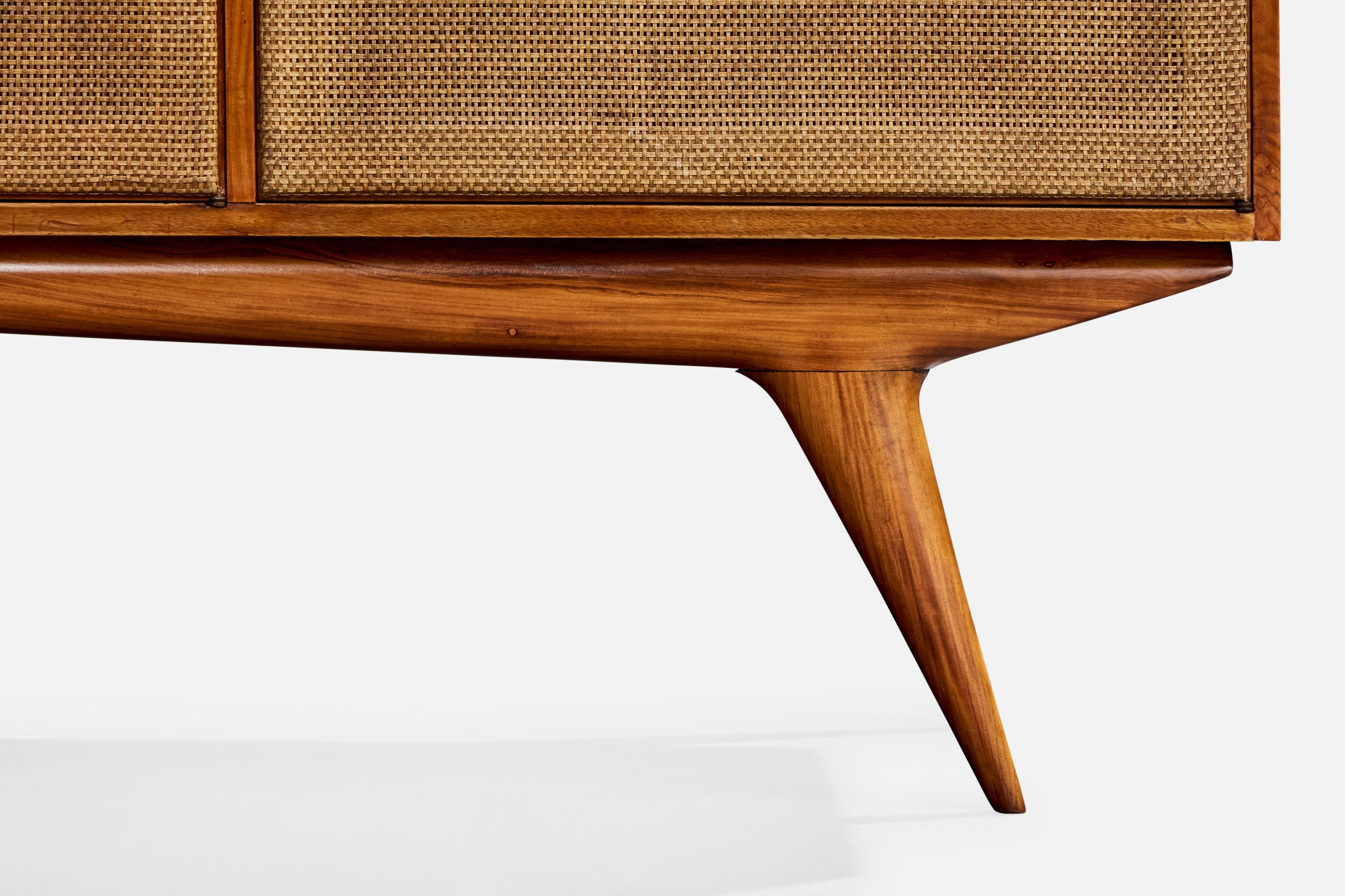 Credenza brasiliana di design, Wood, canna, ottone, Brasile, anni '50 in vendita 3