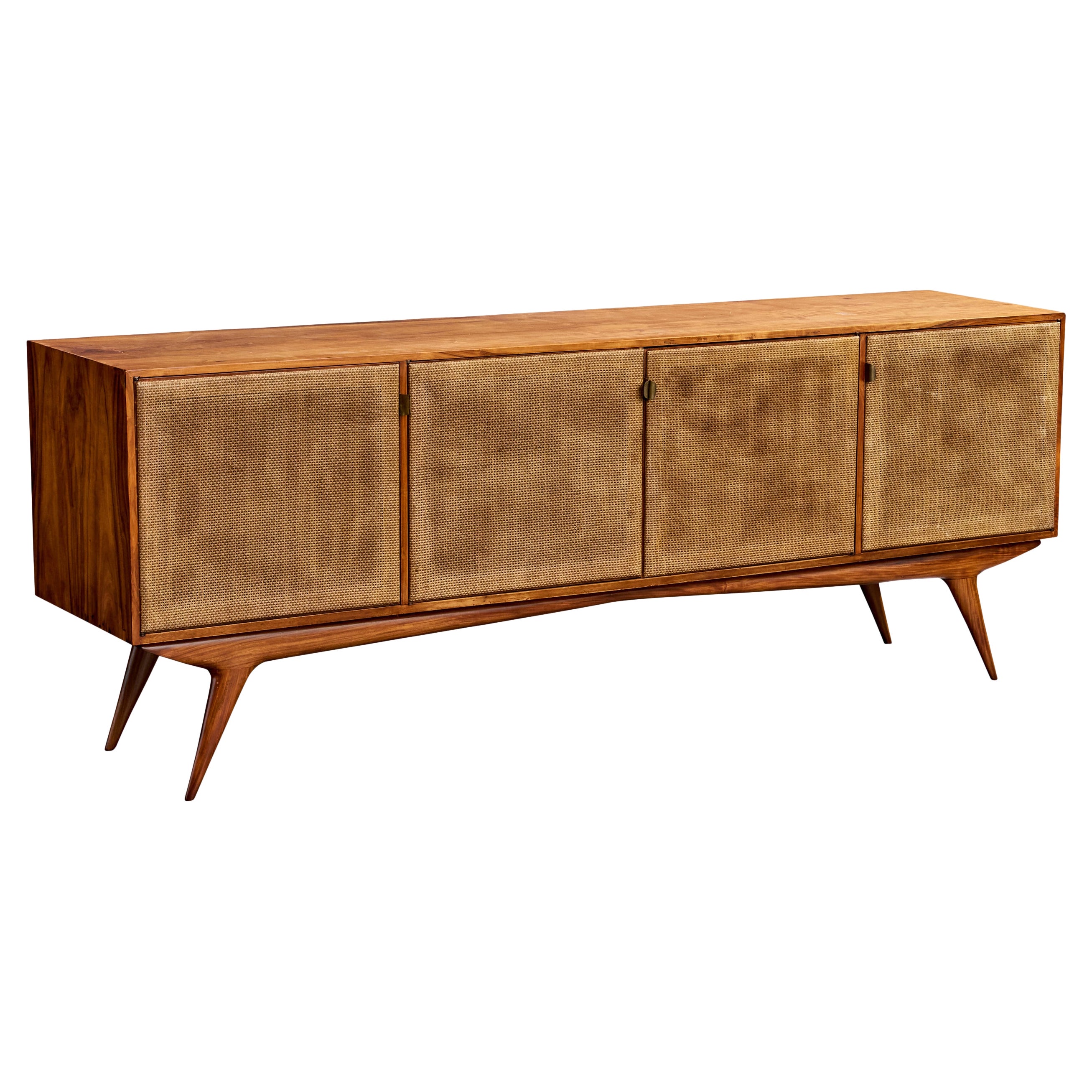 Brazilian Designer, Sideboard, Wood, Cane, Brass, Brazil, 1950s