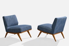 Brazilian Designer, Slipper Chairs, Wood, Fabric, Brazil, 1960s