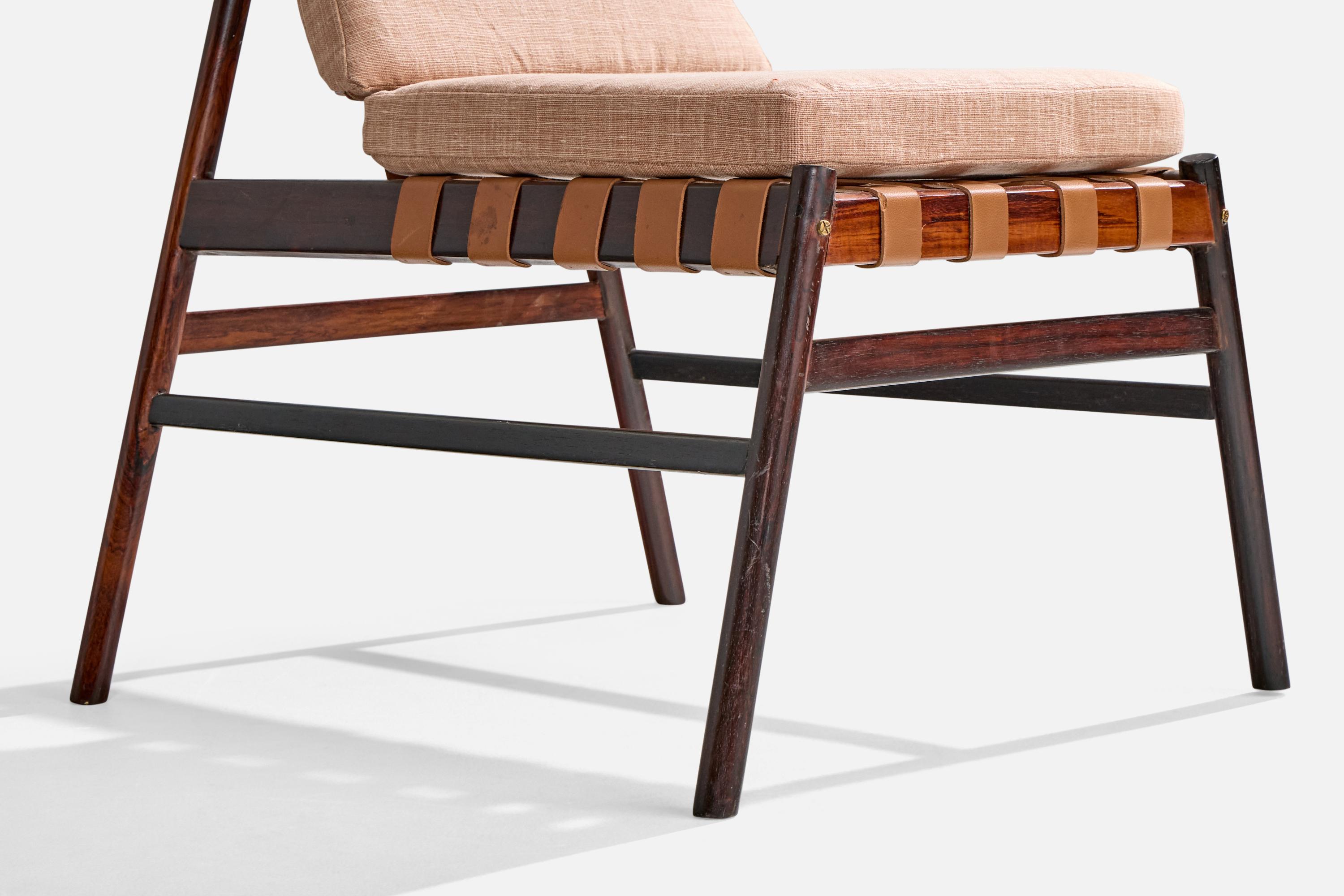 Designer brasiliano, Sedie a pantofola, Wood, Pelle, Tessuto, Brasile, anni '60 in vendita 8