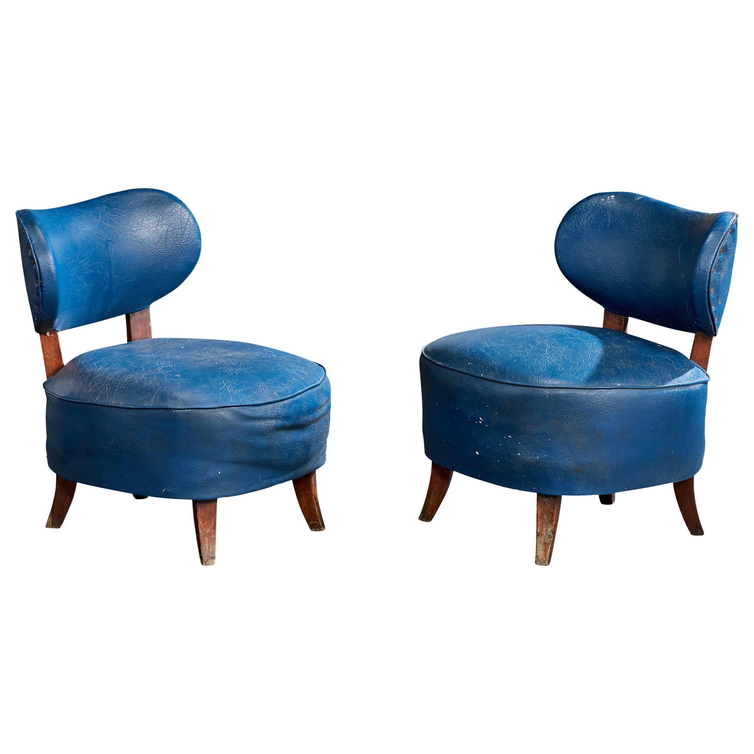 Designer brésilien, chaises à pantoufles, Wood, Vinyl, Brésil, années 1950 en vente