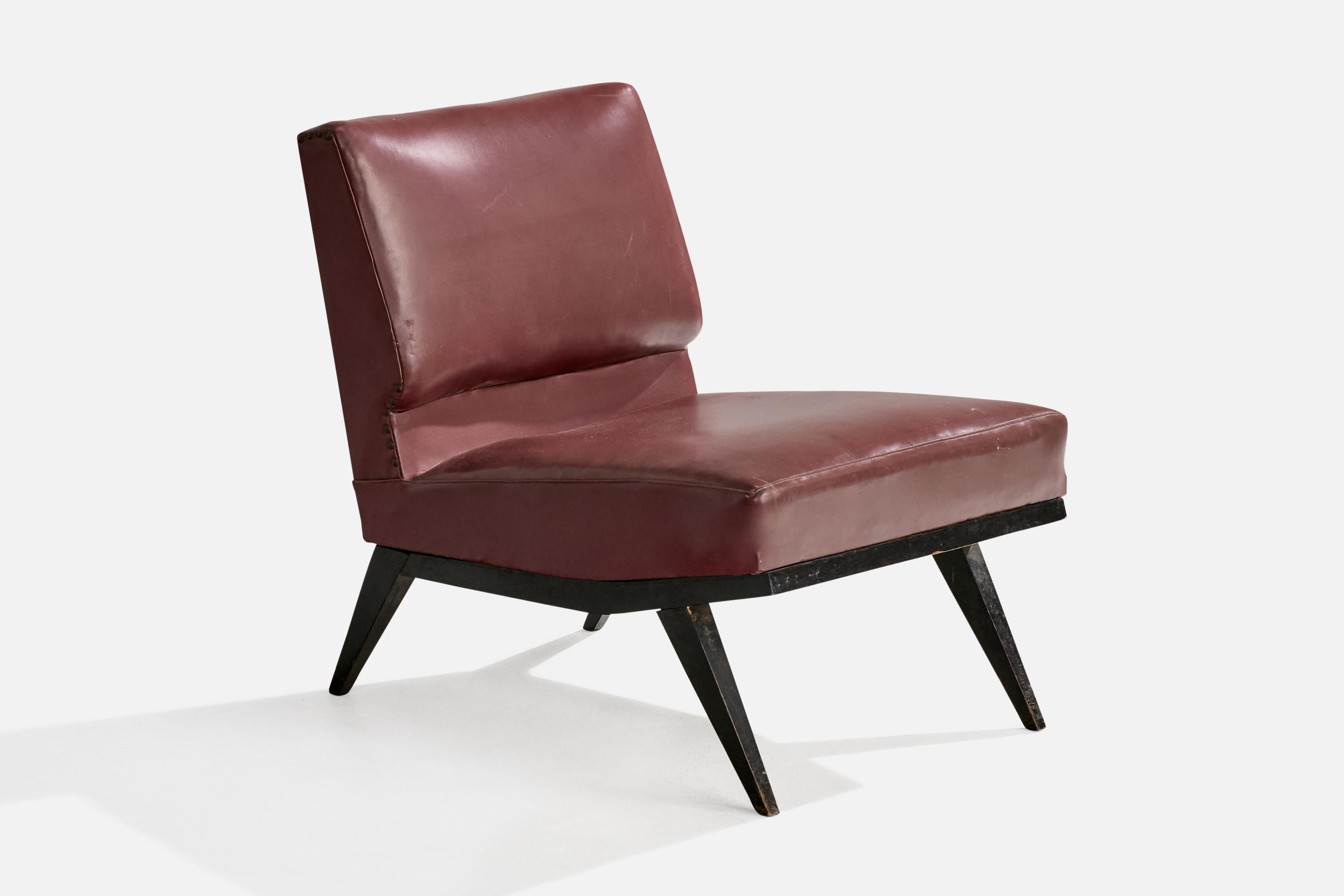 Mid-20th Century Brazilian Designer, Slipper Chairs, Wood, Vinyl, Brazil, 1960s For Sale