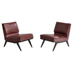Brazilian Designer, Slipper Chairs, Wood, Vinyl, Brazil, 1960s