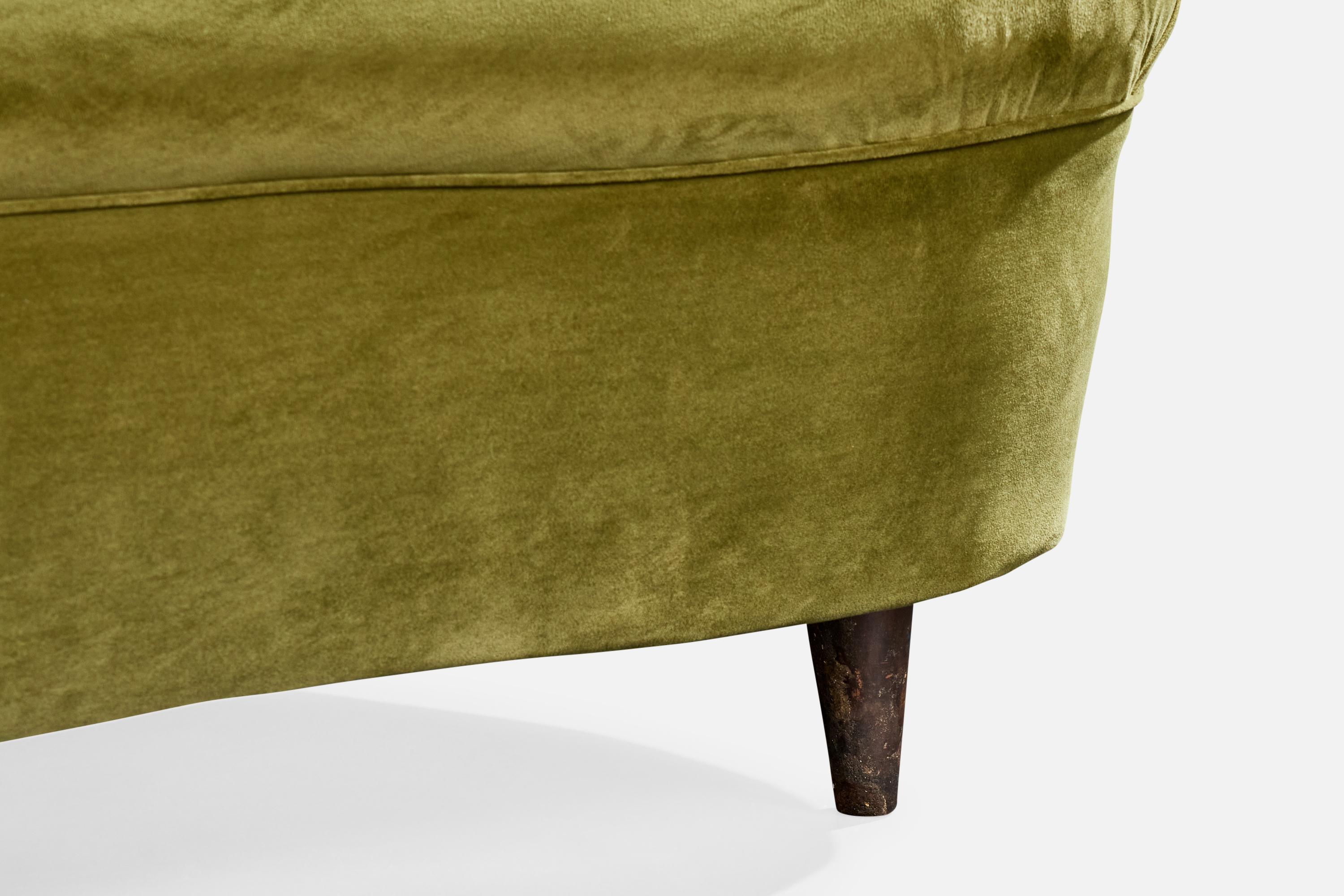 Designer brésilien, canapé, velours, Wood, Brésil, années 1950 en vente 4