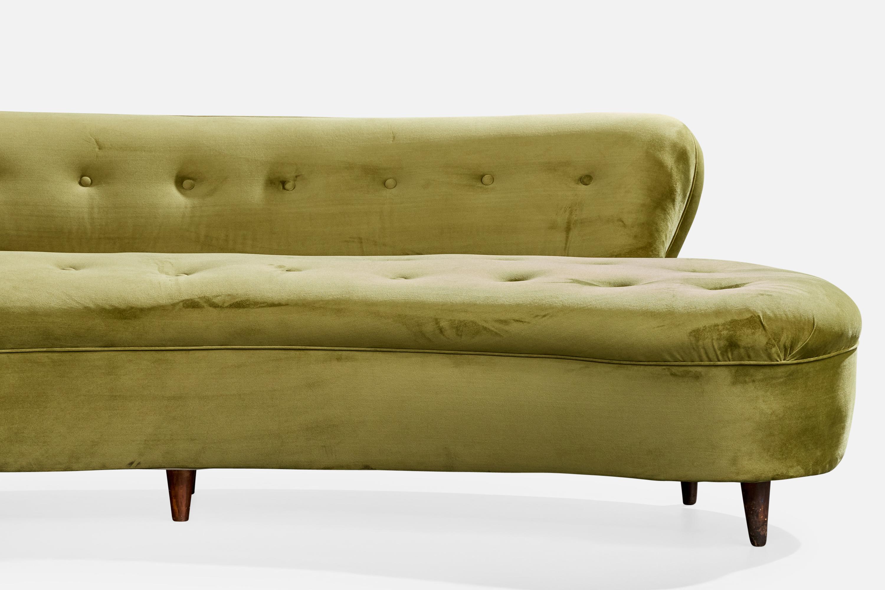 Designer brésilien, canapé, velours, Wood, Brésil, années 1950 en vente 1