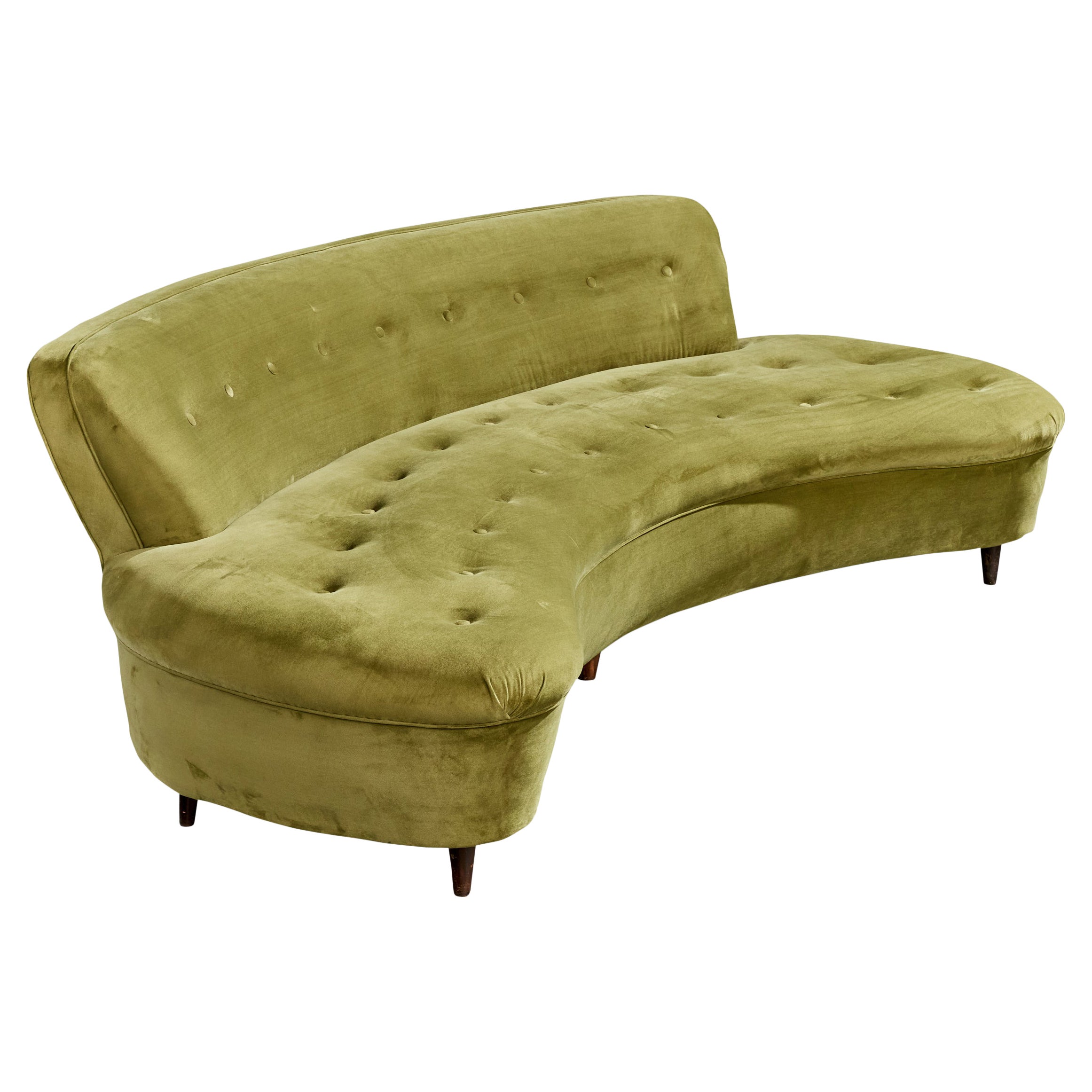 Designer brésilien, canapé, velours, Wood, Brésil, années 1950