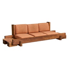 Brazilian Designer, Sofa, Wood, Fabric, Marble, Brazil, 1960s
