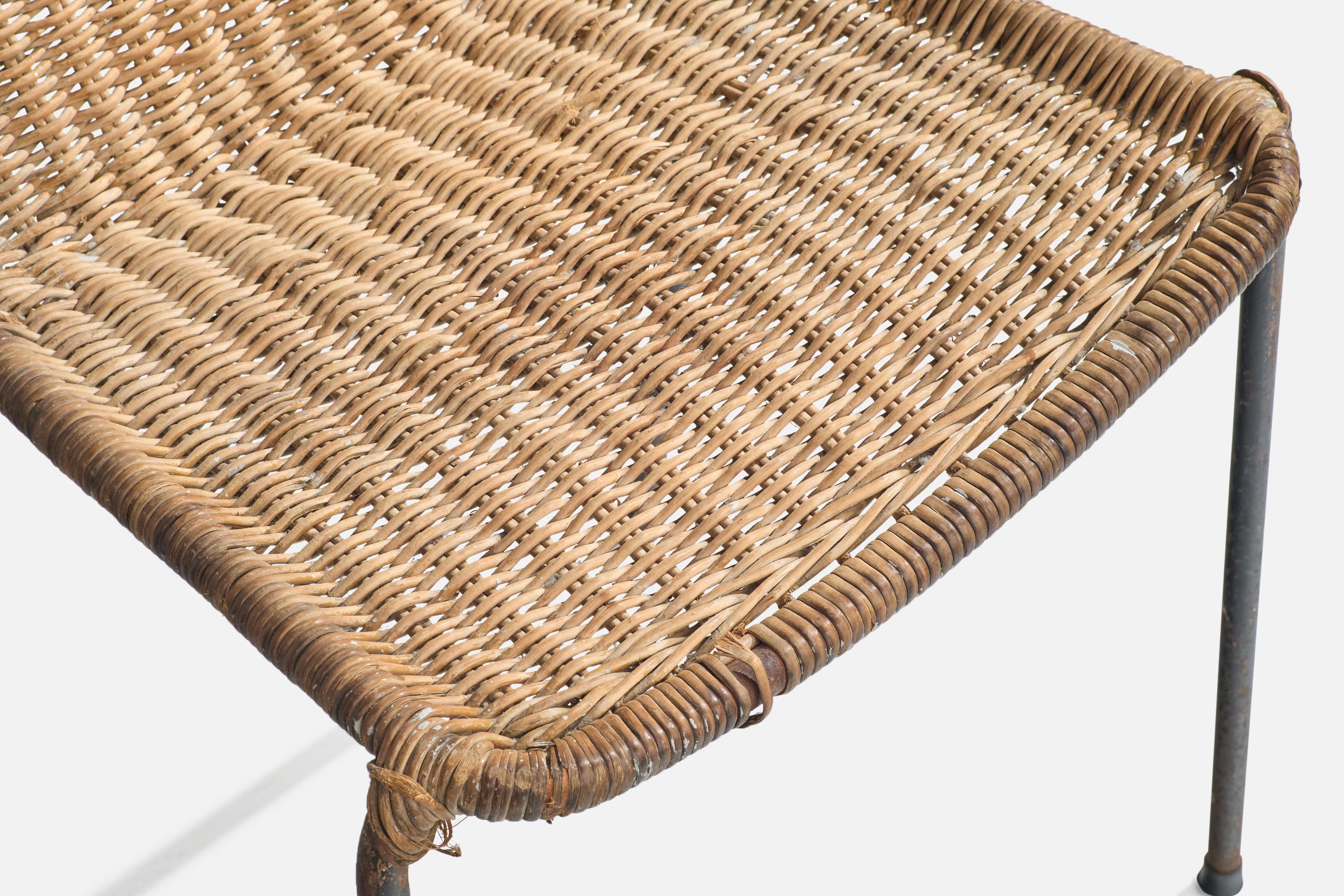 Brazilian Designer, Stool, Iron, Rattan, Brazil, 1950s For Sale 5