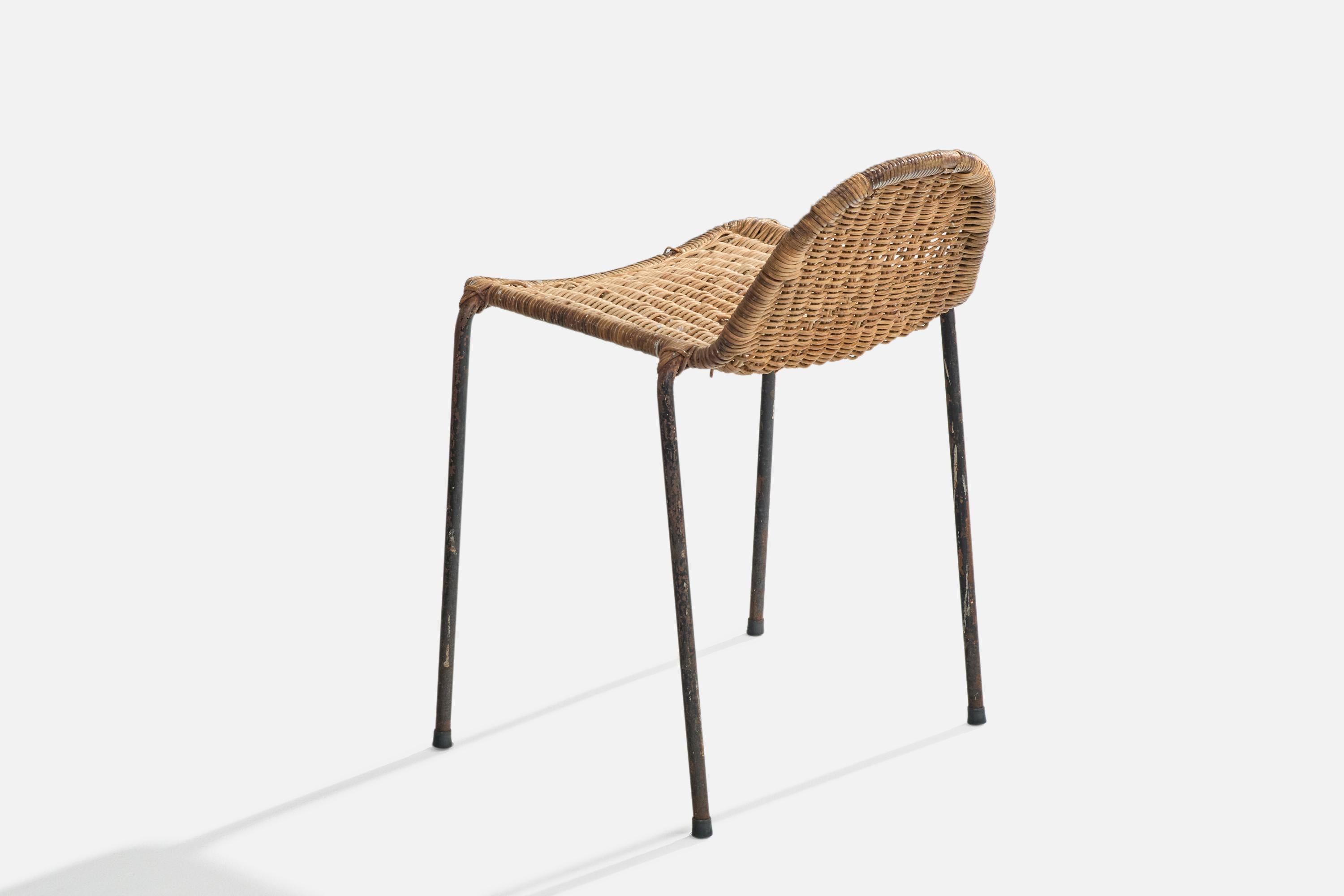 Mid-20th Century Brazilian Designer, Stool, Iron, Rattan, Brazil, 1950s For Sale