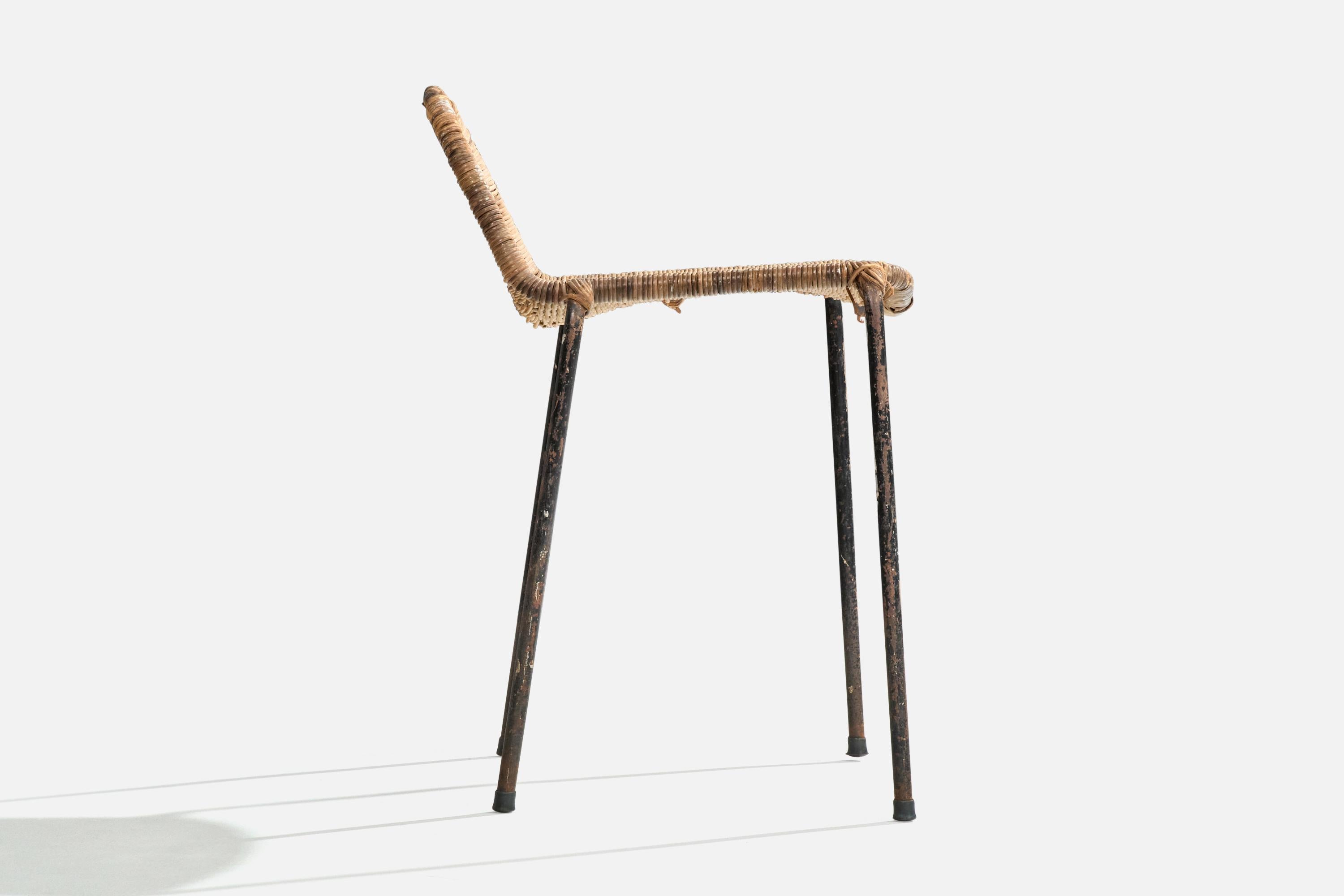 Brazilian Designer, Stool, Iron, Rattan, Brazil, 1950s For Sale 1