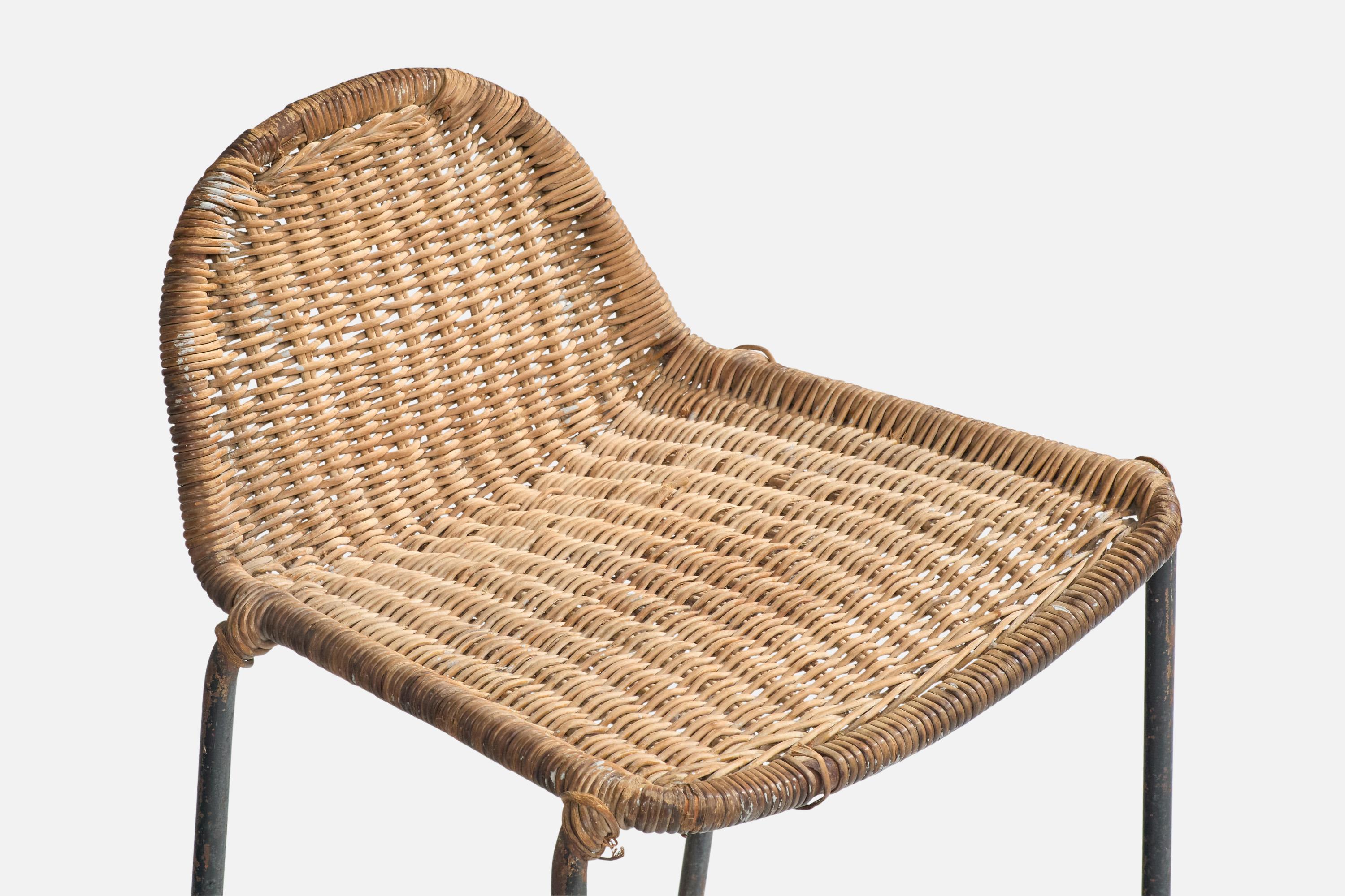 Brazilian Designer, Stool, Iron, Rattan, Brazil, 1950s For Sale 2