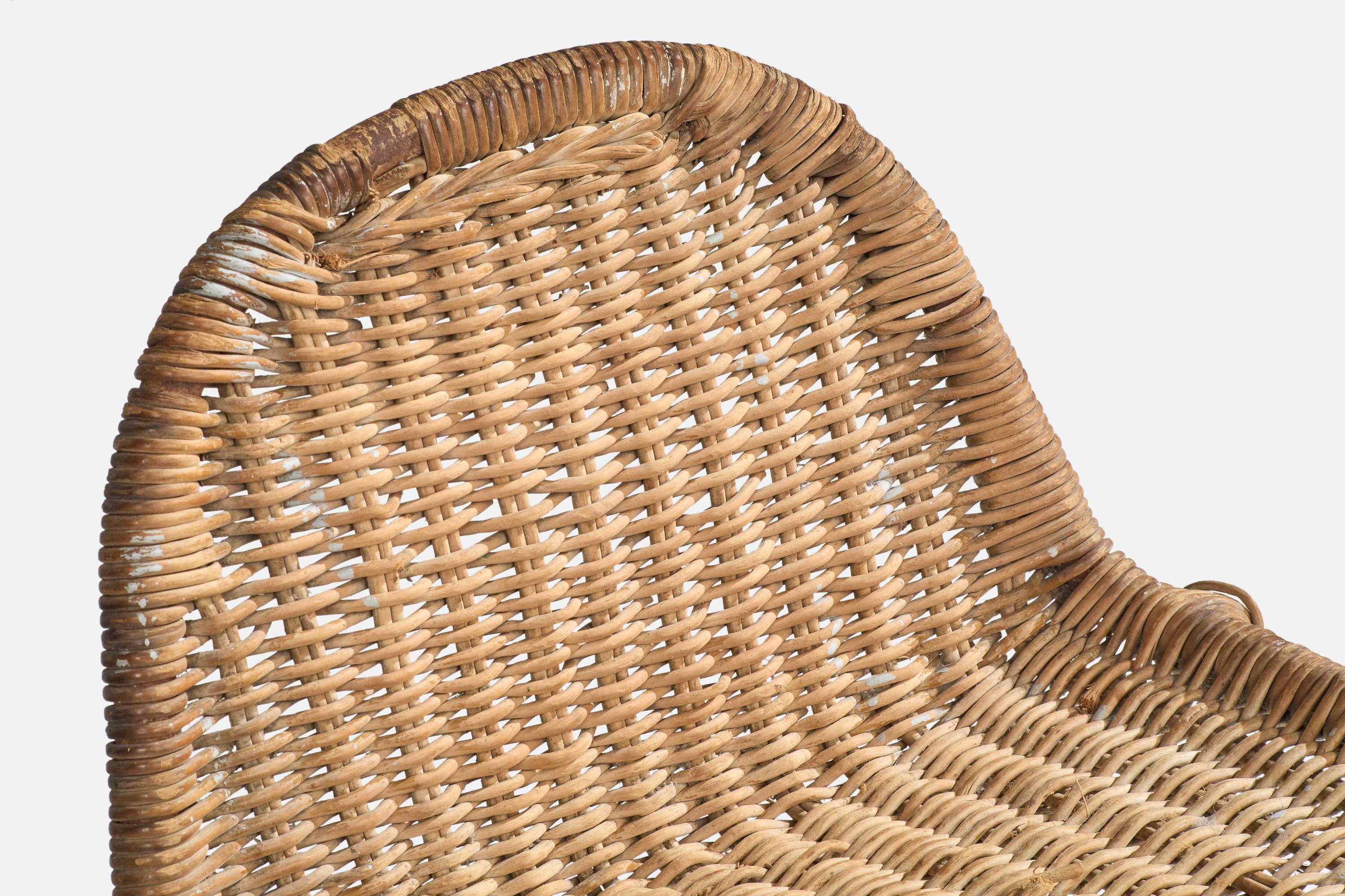 Brazilian Designer, Stool, Iron, Rattan, Brazil, 1950s For Sale 3