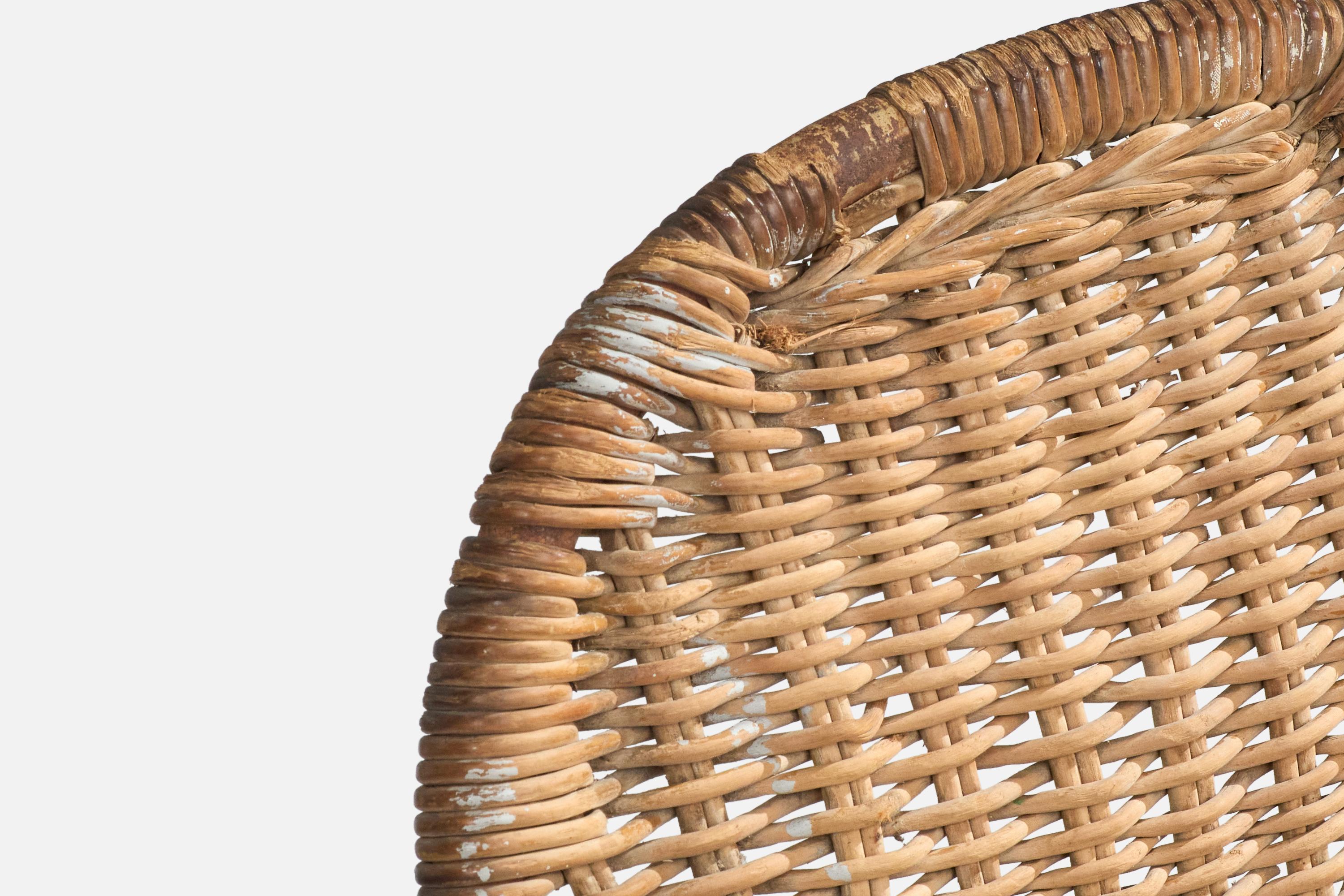 Brazilian Designer, Stool, Iron, Rattan, Brazil, 1950s For Sale 4