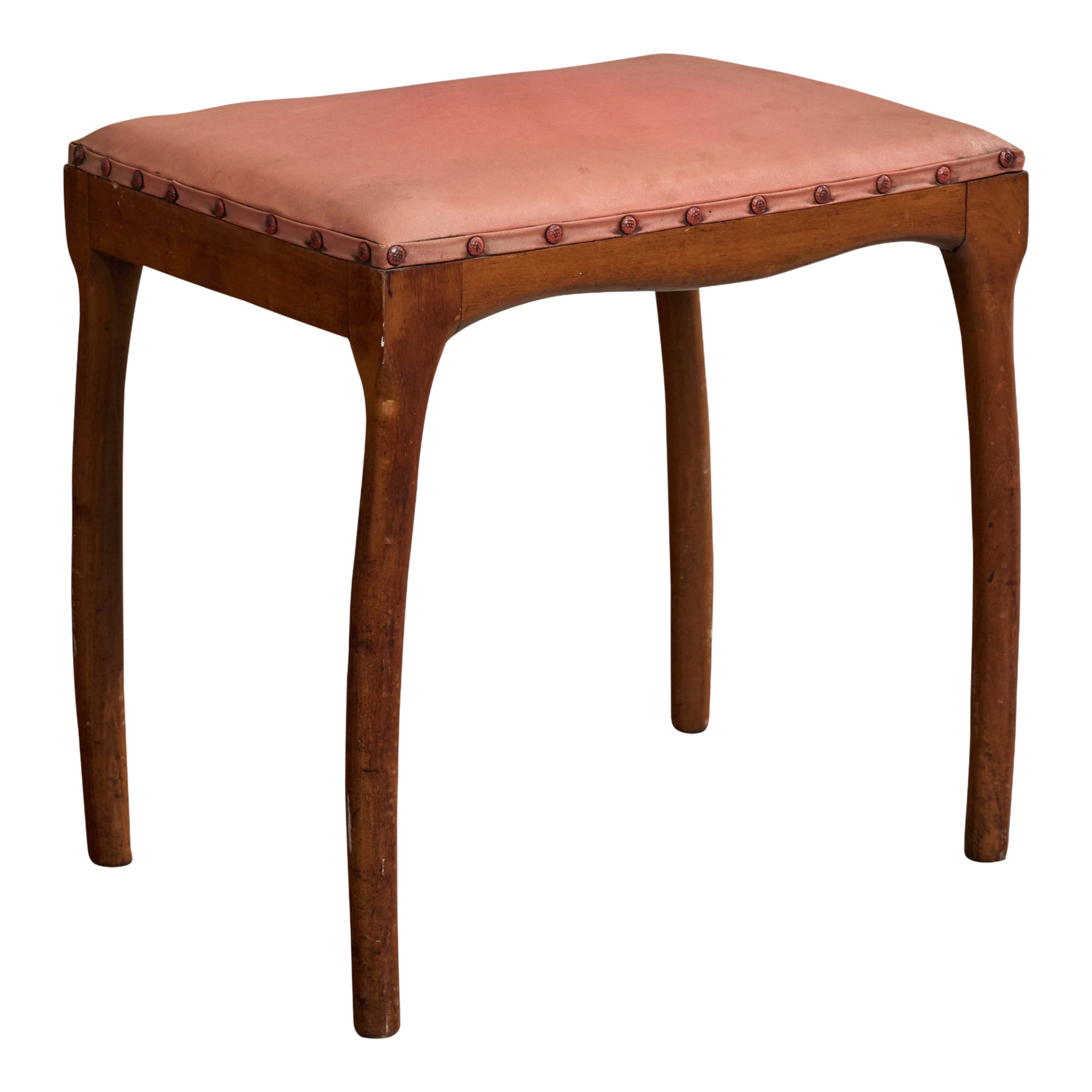 Brazilian Designer, Stool, Wood, Vinyl, Brazil, 1950s For Sale