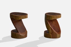 Brazilian Designer, Stools, Wood, Brazil, 1980s