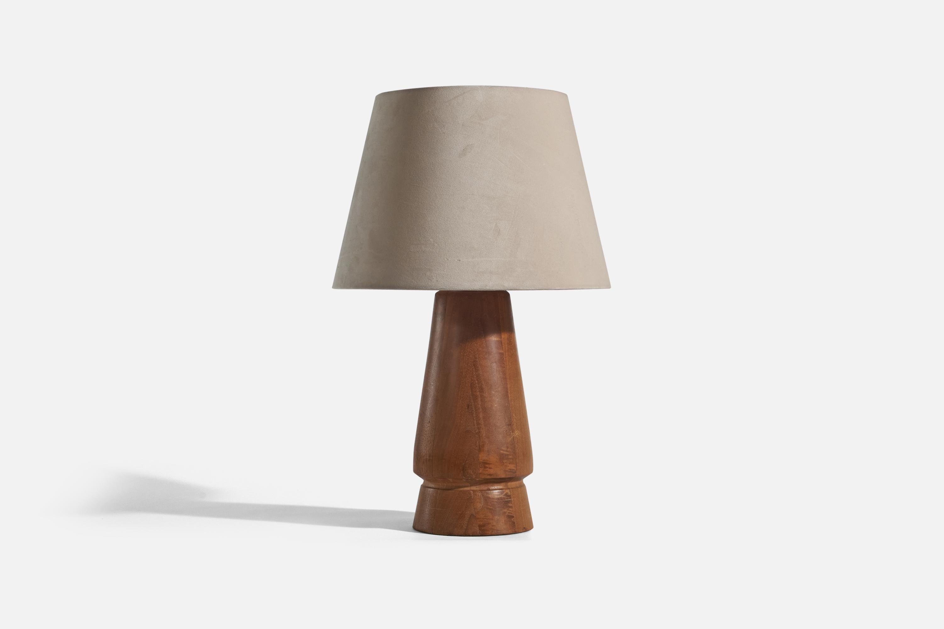 Mid-Century Modern Brazilian Designer, Table Lamp, Wood, Fabric, Brazil, 1960s For Sale